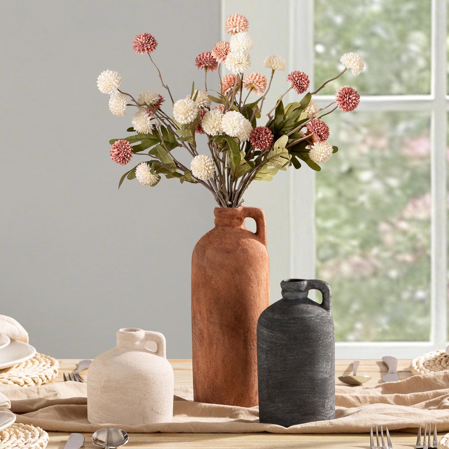 Ceramic Vase Home Table Decor - Flower Vase Set of 3 Living Room Kitchen Decorations Farmhouse Modern Rustic Vases Decorative Centerpiece for Shelf Bedroom Office Bathroom Dining Coffee Desk