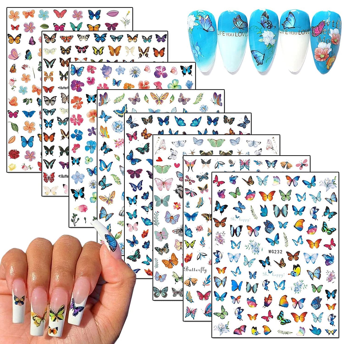 9 Sheets Thanksgiving Nail Art Stickers with 8 Sheets Butterfly Nail Art Stickers
