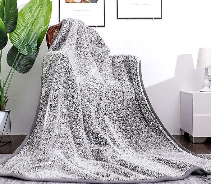EMME Fuzzy Blanket Soft Fleece Throw Blankets for Women, Fluffy Sherpa Throws(Plush Grey,90"x90")