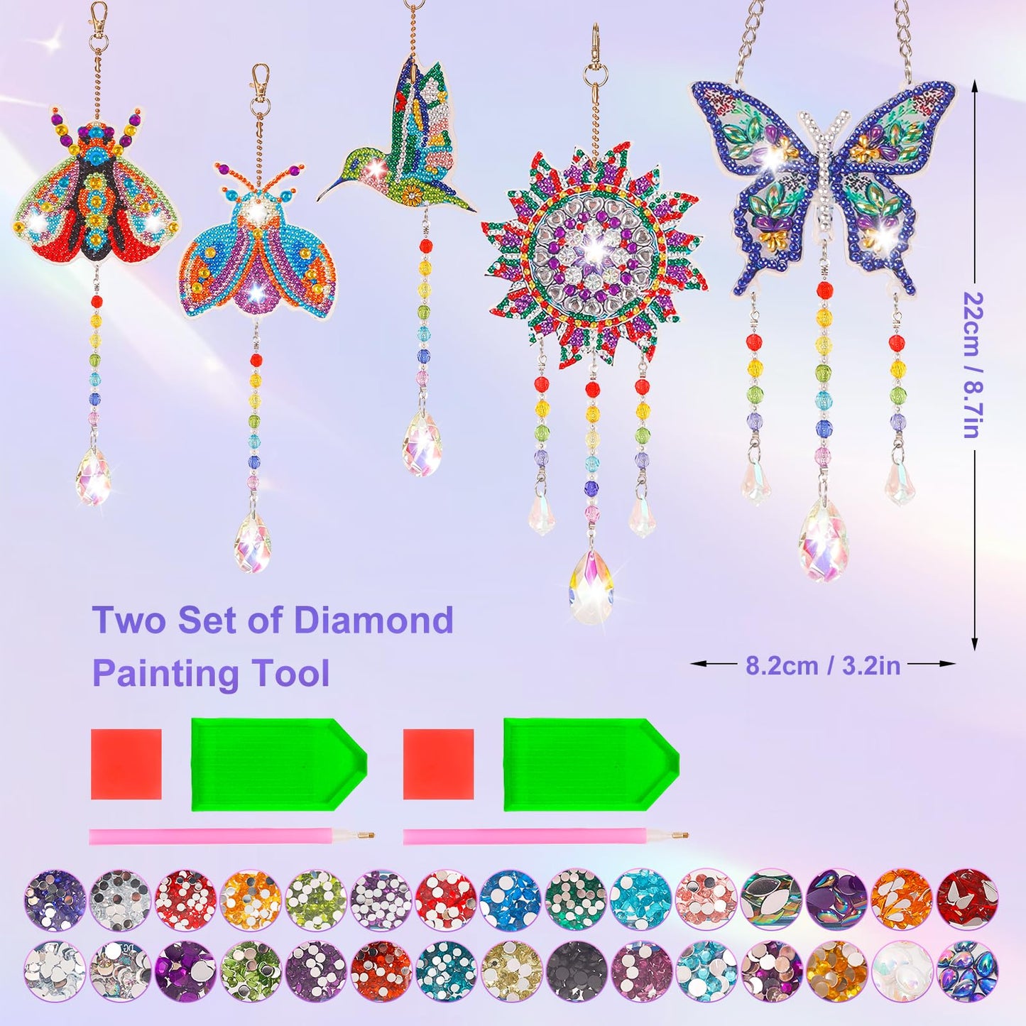 VibyTiby 5 pcs Diamond Art Kit, Suncatcher Craft, Complete DIY Kit with Crystals Pendants for Home Decor, Creative Gift for Crafters