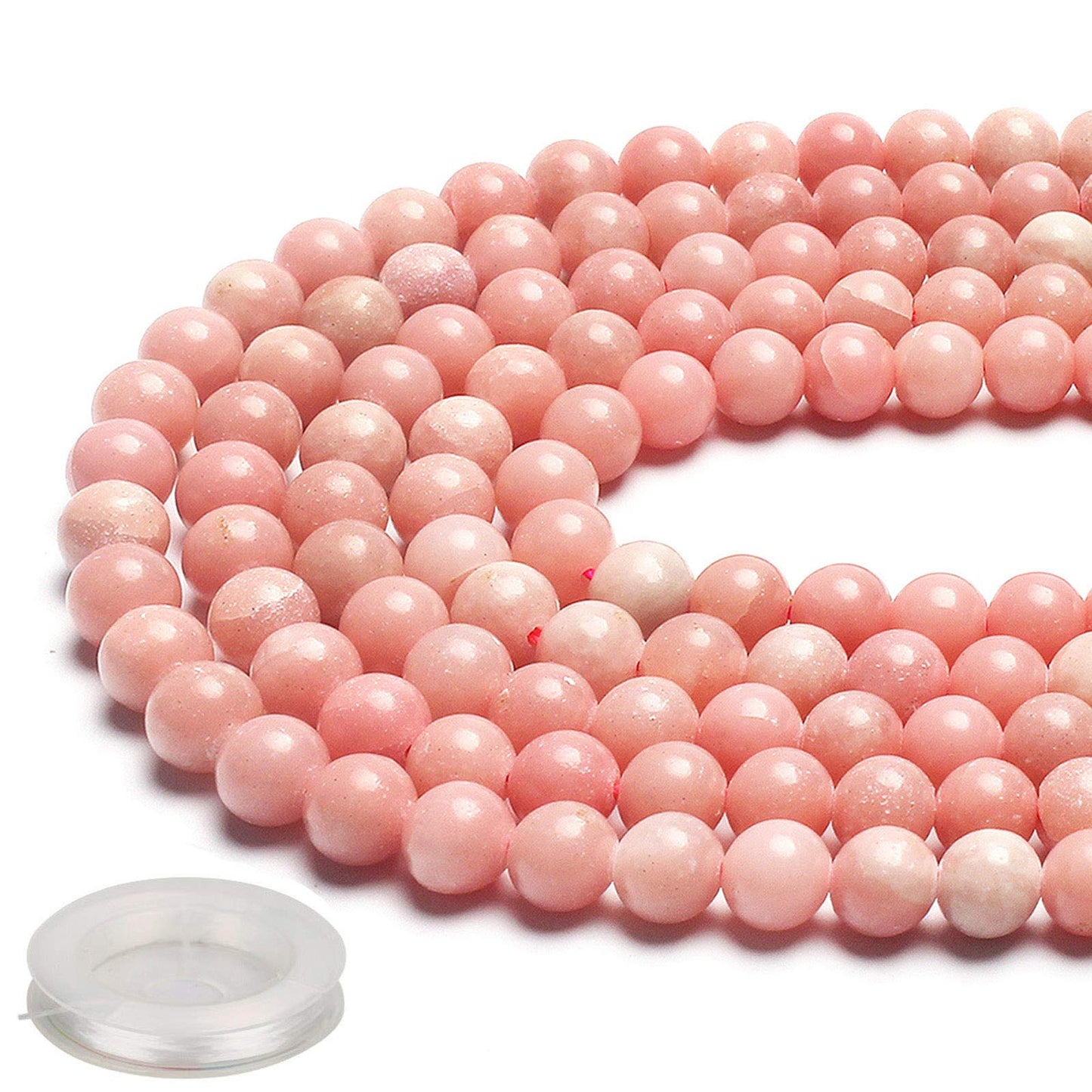 70PCS Natural 8MM Healing Gemstone, Peruvian Pink Opal Energy Stone Round Loose Beads, Semi-Precious Crystal Beads with Free Elastic String for Jewelry Making DIY