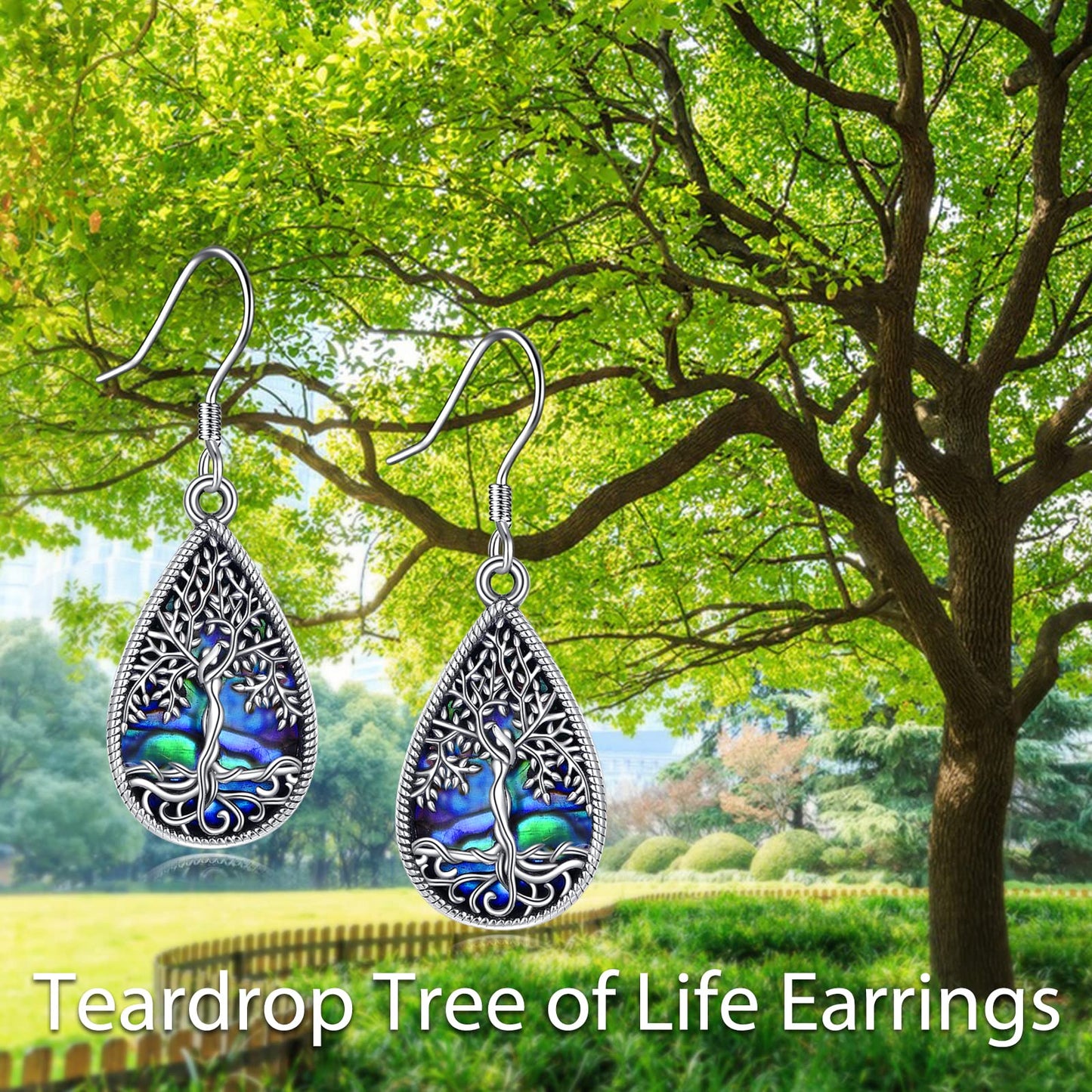 ONEFINITY 925 Sterling Silver Teardrop Tree of Life Earrings Abalone Shell Tree of Life Jewelry for Women