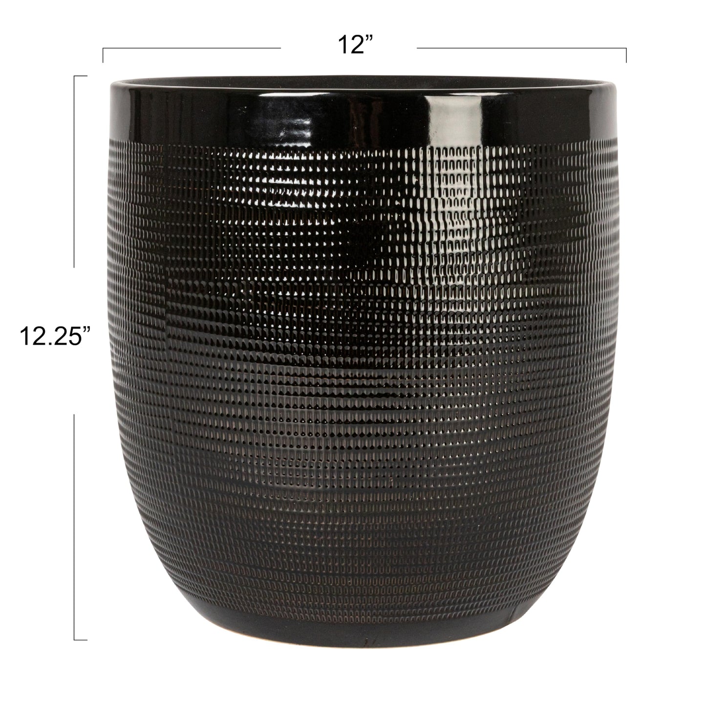 Creative Co-Op Embossed Textured Stoneware Planter, Matte Black