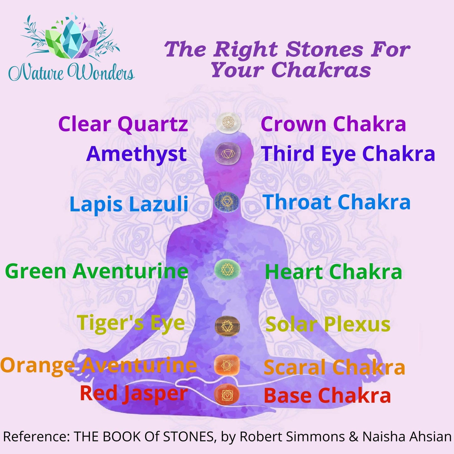 NatureWonders All Natural Chakra Stone Set with Information Brochure & Travel Pouch - Healing Crystals, Polished Palm Stone, Meditation, Reiki, Energy