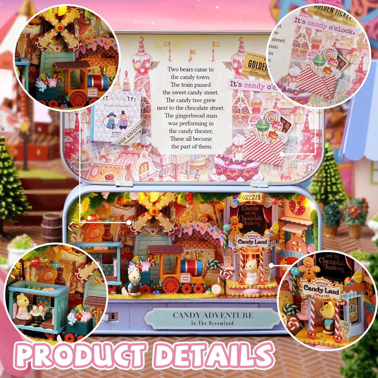 Kisoy Dollhouse Miniature with Furniture Kit, Handmade DIY House Model for Teens Adult Gift (Candy Adventure)