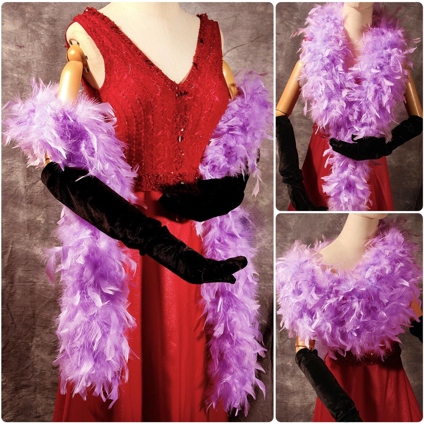 THARAHT Lavender Chandelle Turkey Feather Boa 2 Yards 100g for DIY Craft Home Dancing Wedding Party Halloween Costume Decoration Feather Boa