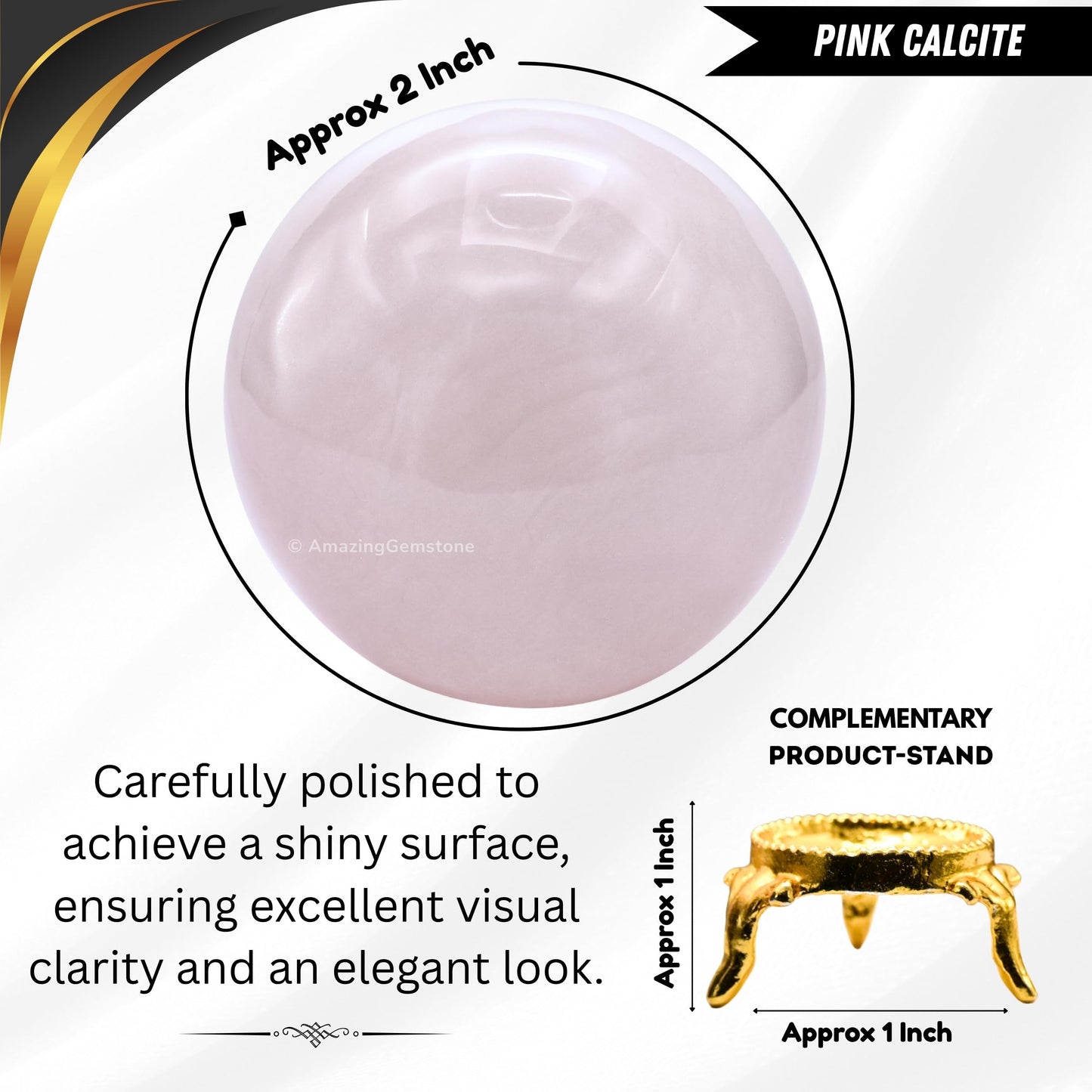 Amazing Gemstone Pink Calcite Crystal Ball with Stand - 2 Inches Crystal Sphere Meditation Balls for Witchcraft and Decorative Balls