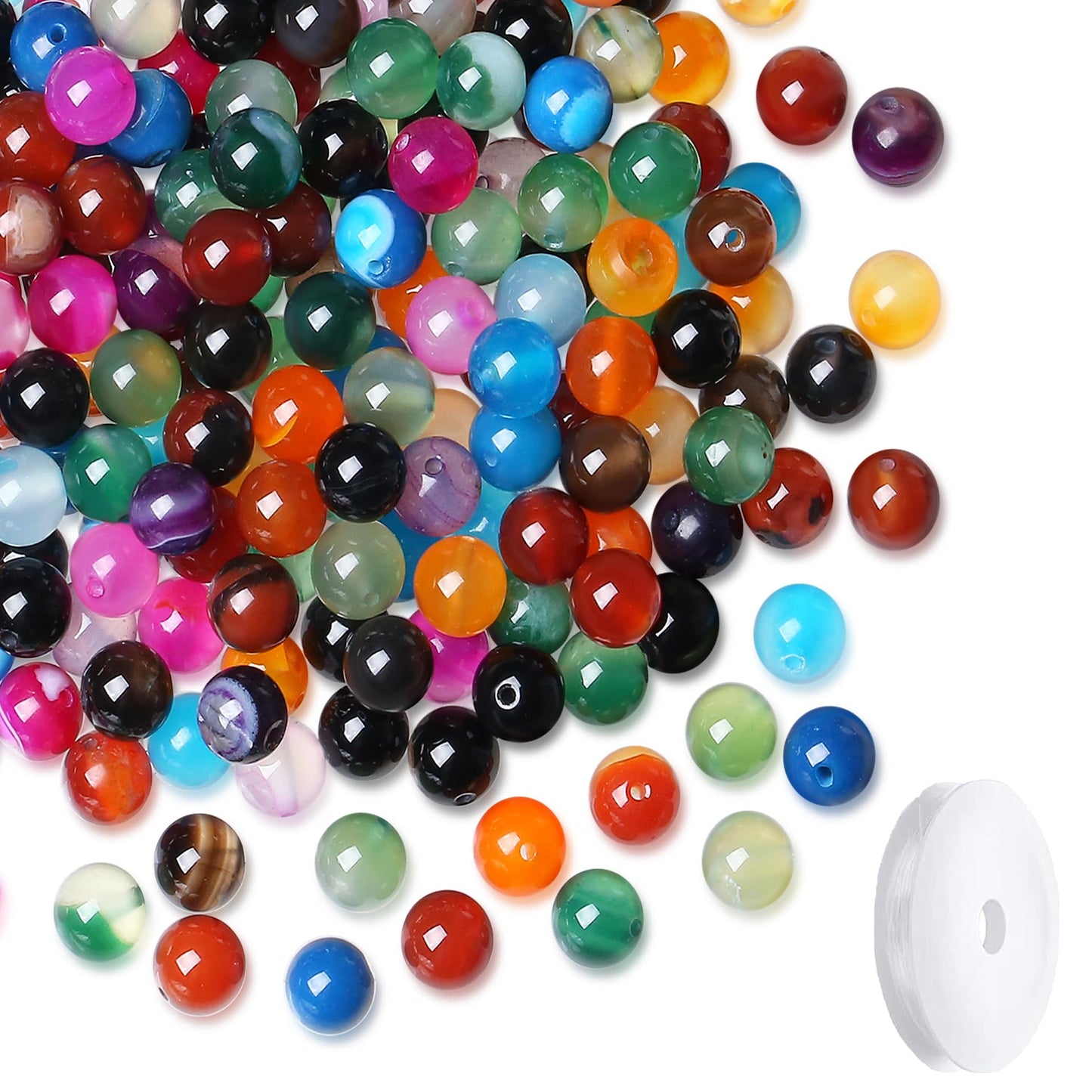 NUKAYAI Natural Stone Beads 100pcs 8mm Colorful Agate Round Stone Beading Loose DIY Smooth Beads for Bracelet Necklace Earrings Making