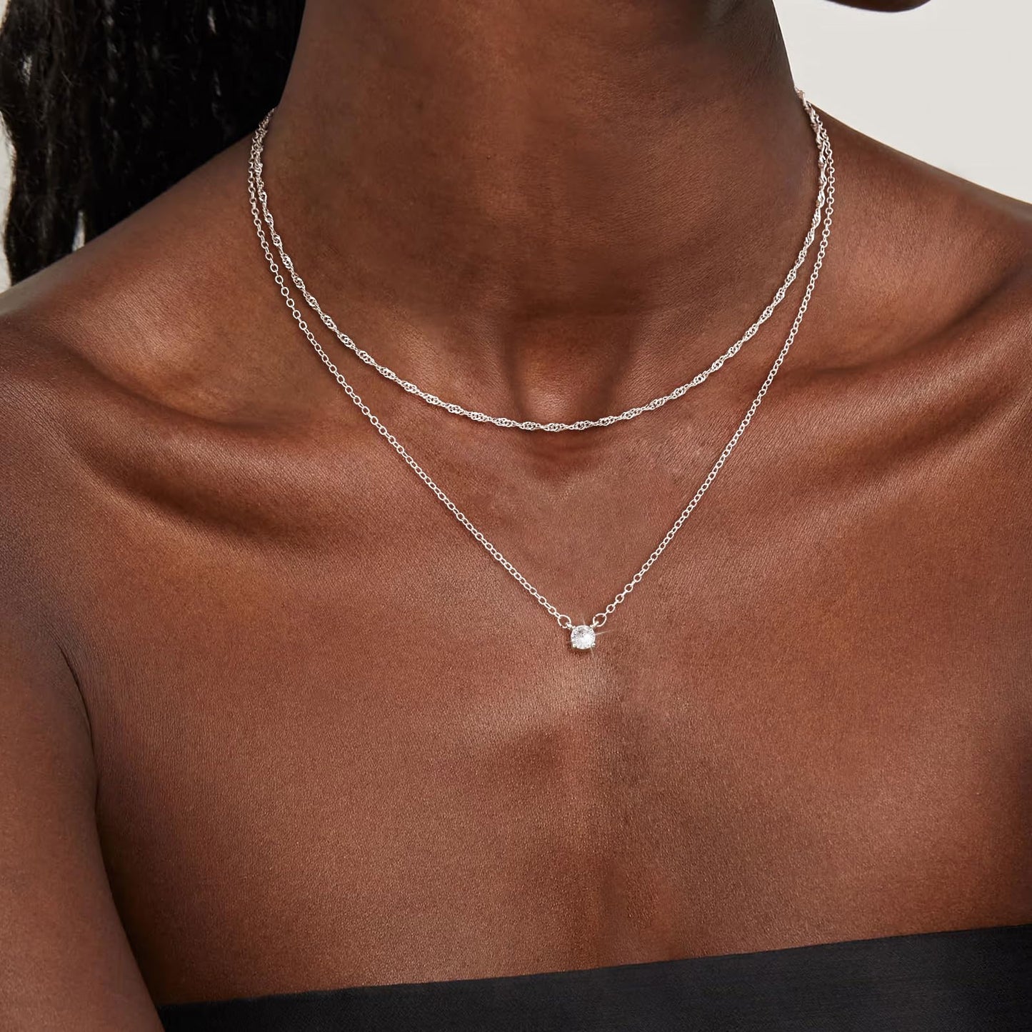 CHESKY Layered Silver Necklaces for Women Trendy,Dainty Stackable Charm Necklaces for Womens Layering CZ Pendant Necklaces Stack Silver Jewelry Set for Women Gifts