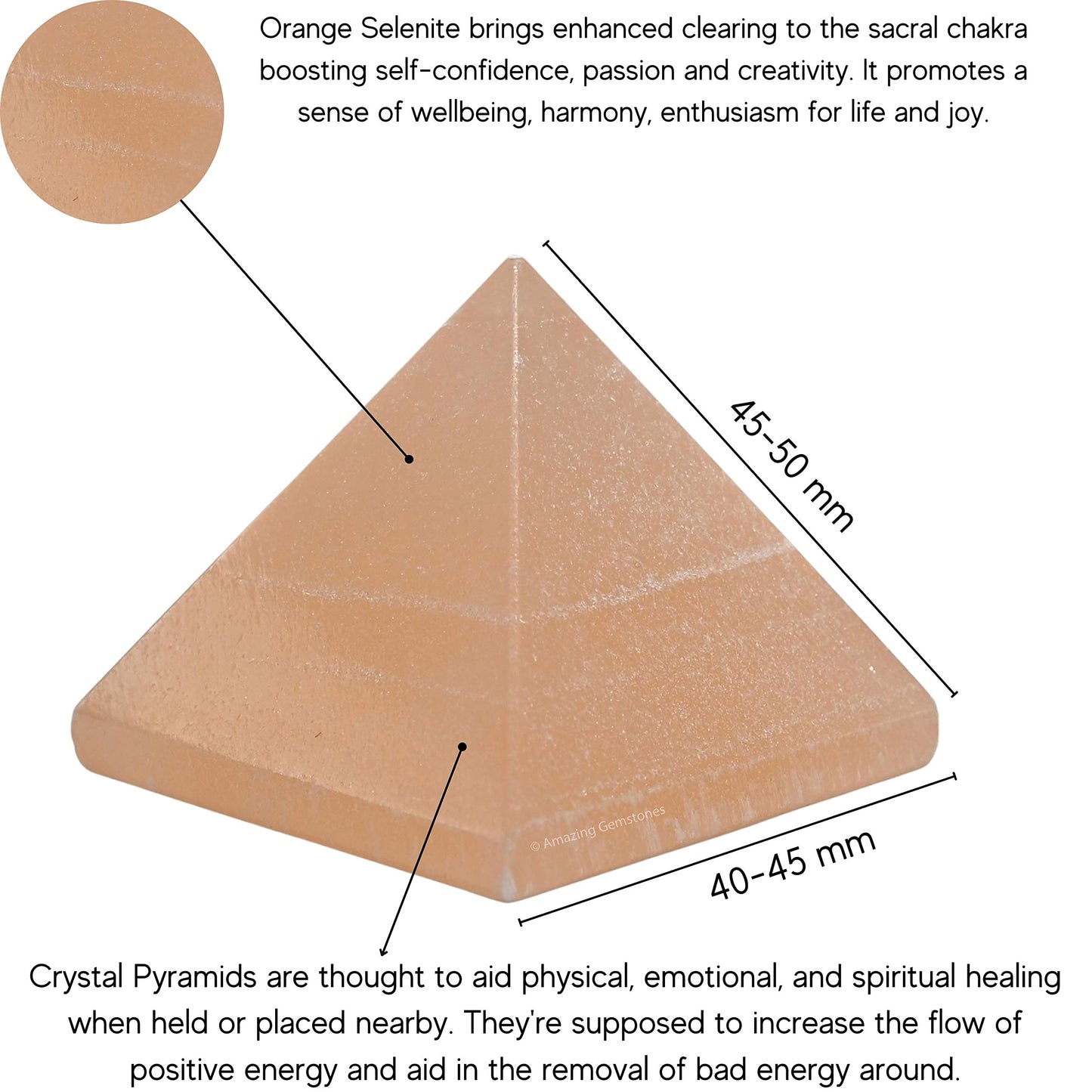 Amazing Gemstone Orange Selenite Pyramid Crystal Healing Stones - 2" Great Pyramid Figurine of Natural Stone Pyramid for Meditation, Reiki, Chakra Balancing and Crystal Pyramids Grid