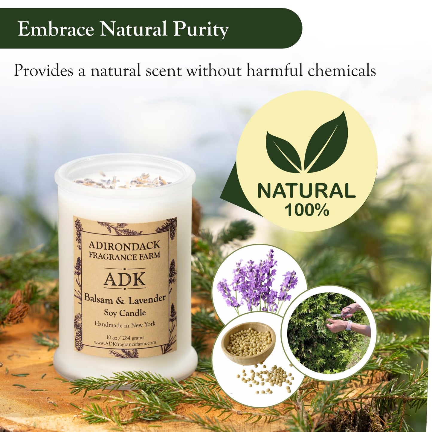 ADK Balsam & Lavender Scented Candle, 4.5 Oz Aromatherapy Candle, Proudly Poured in The USA, Natural Wax for Relaxation and Home Décor, for Gift, Kitchen, and Living Spaces
