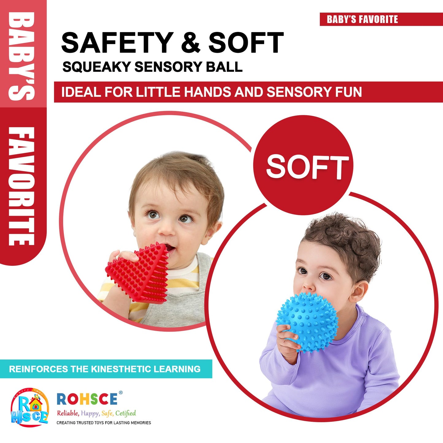 ROHSCE Baby Sensory Balls 6–12 Months, Soft Spiky Textured Teething Toys for Infants Montessori Grasping & Learning Balls for Tactile Development & Play