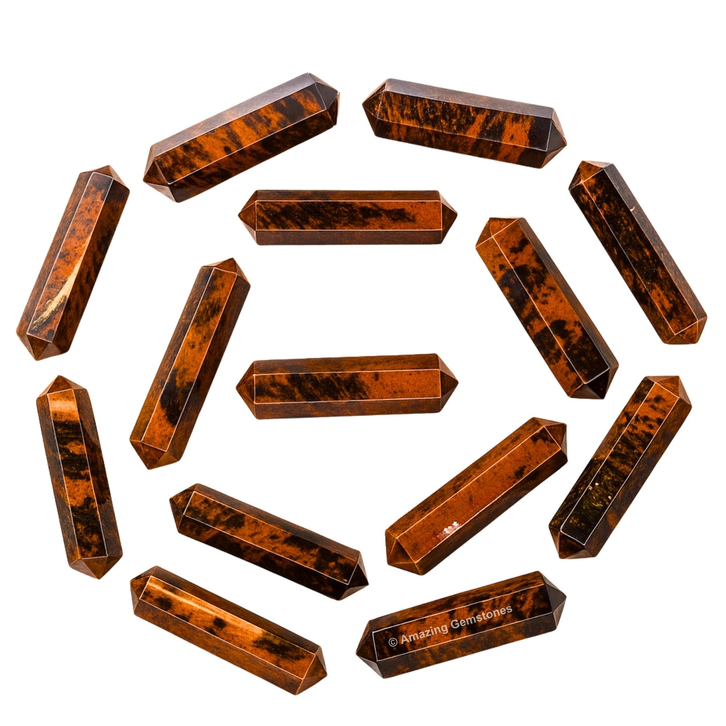 Amazing Gemstone Mahogany Obsidian Crystal Points Bulk Healing Crystals and Stones - Pack of 3 Double Terminated Healing Wand Point Bulk Crystals for Crafts, Crystal Grid - Premium Crystals