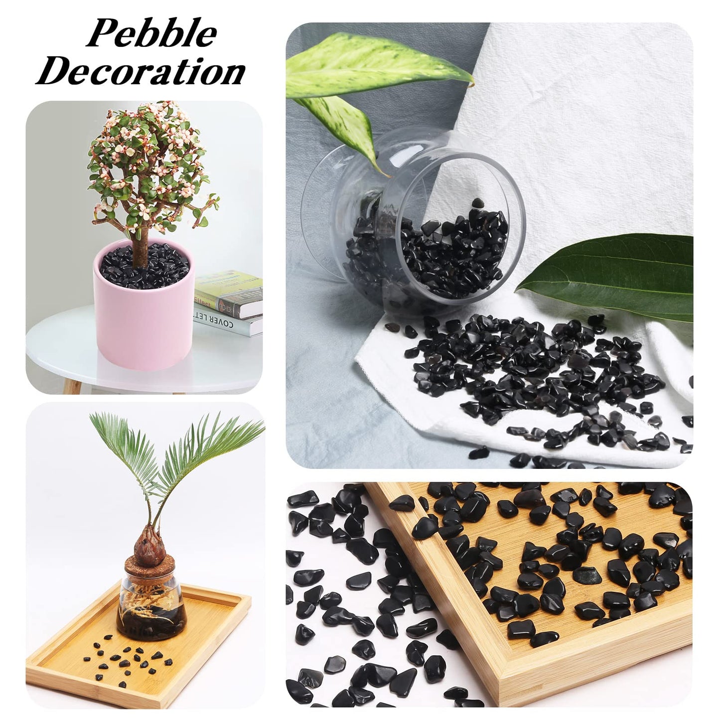 QICQDRAM Black Obsidian Tumbled Stone Chips 0.9 Lb/405g Natural Crystal Stone Decorative Pebbles for Home Decoration & Fish Turtle Tank, Vase Filler, Plants Decor