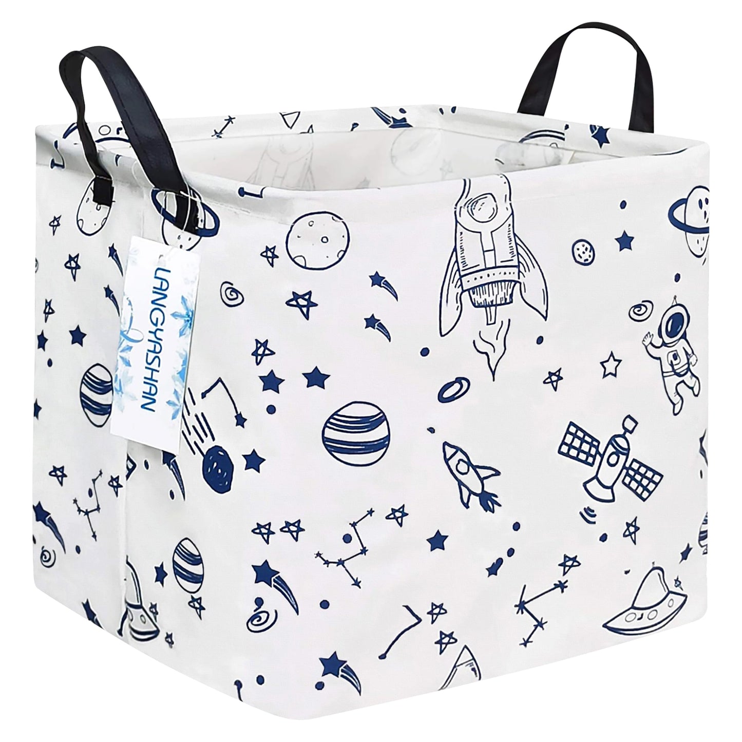 LANGYASHAN Square Storage Baskets Waterproof Canvas Children Laundry Nursery Hamper for Shelves Gift Baskets Toy Organizer Room Decor (Square spaceship)