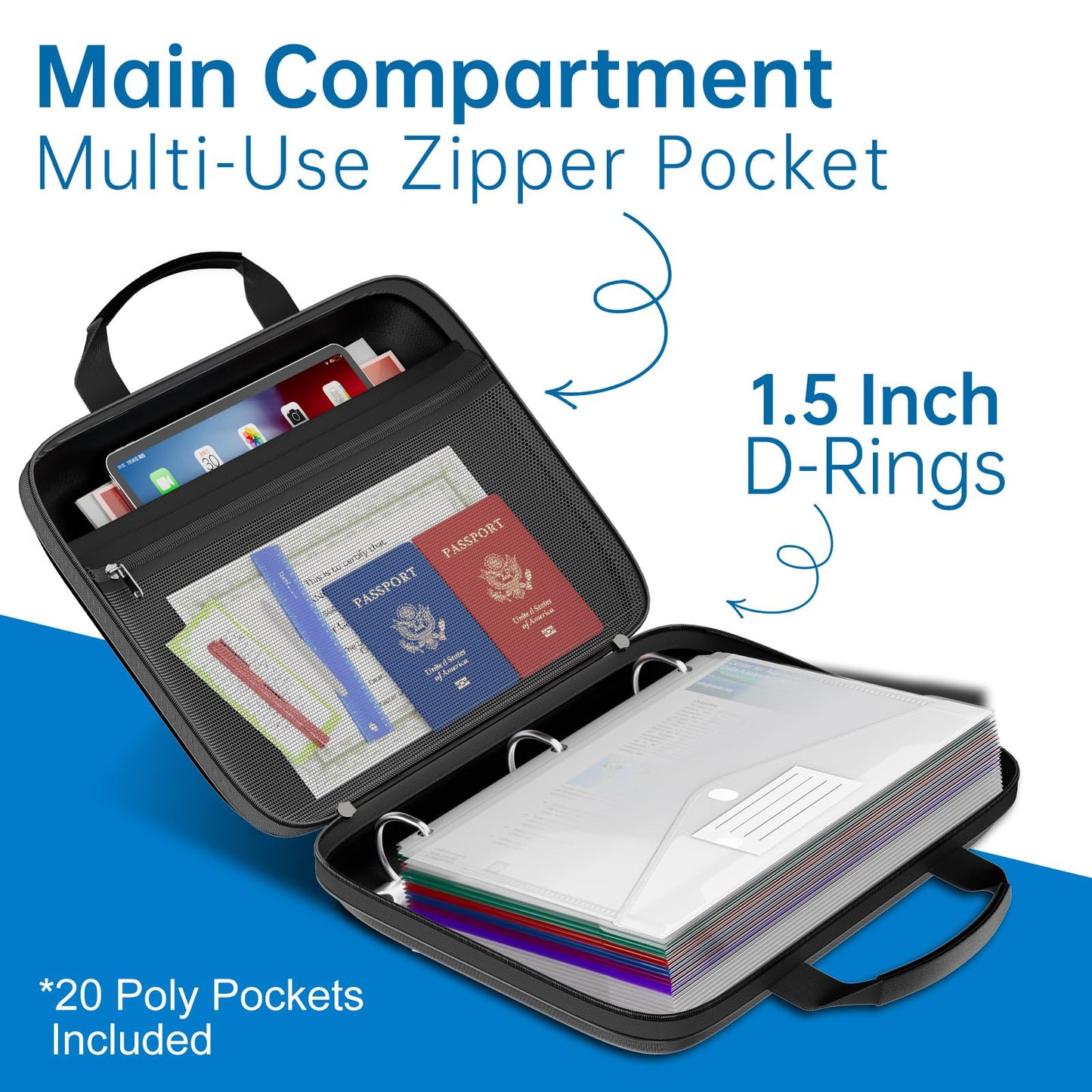 ZOOPIP Binder Folders Organizer with 20 Pack Heavyweight Plastic Pockets,Fireproof File Folder Box with Lock,Zipper Binder Bag for Important Documents,Letter Size