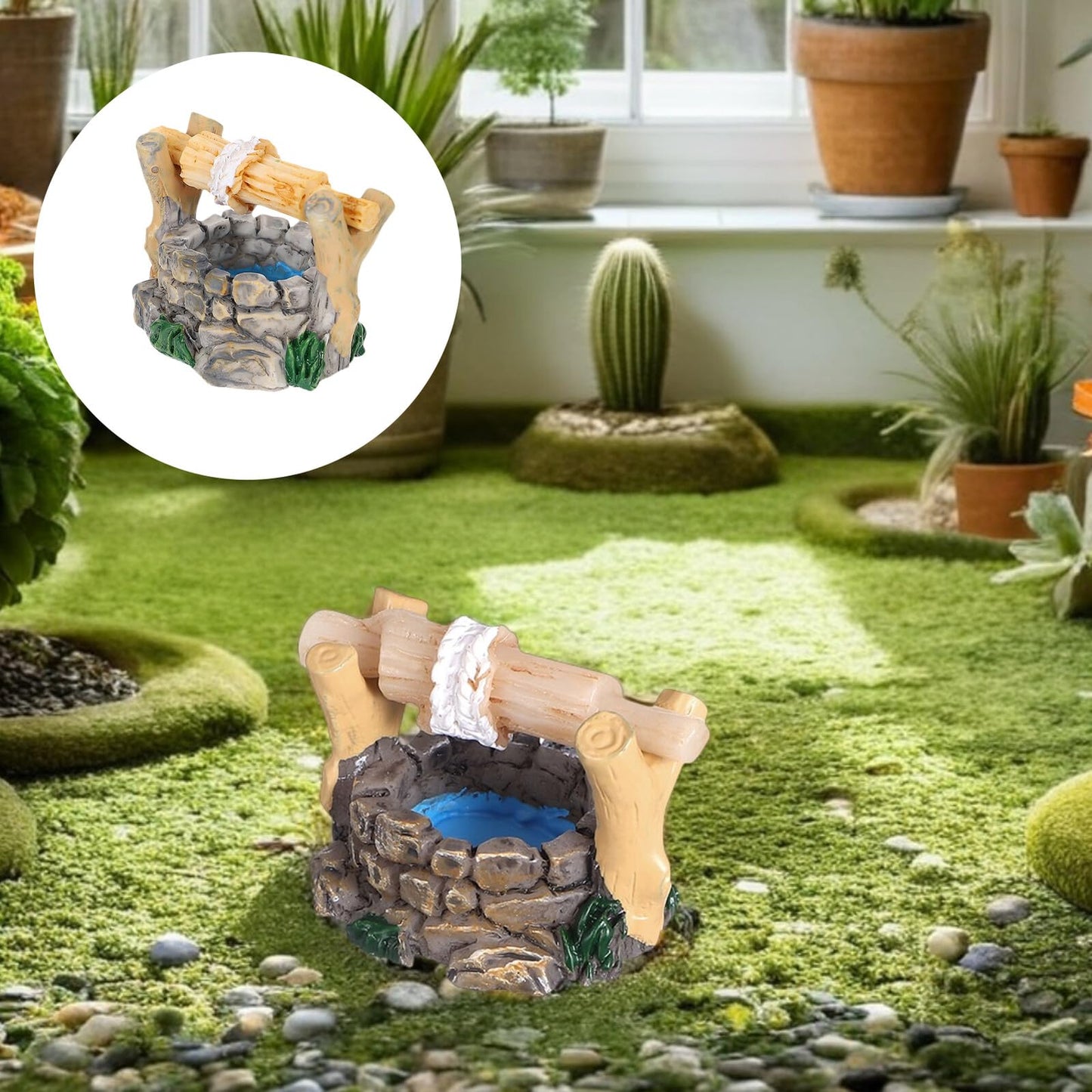 Miniature Water Well Figurine: 8Pcs Resin Fairy Garden Accessories, Tiny Water Well Micro Landscape Ornaments Kit for DIY Craft Dollhouse Decorative Accessory