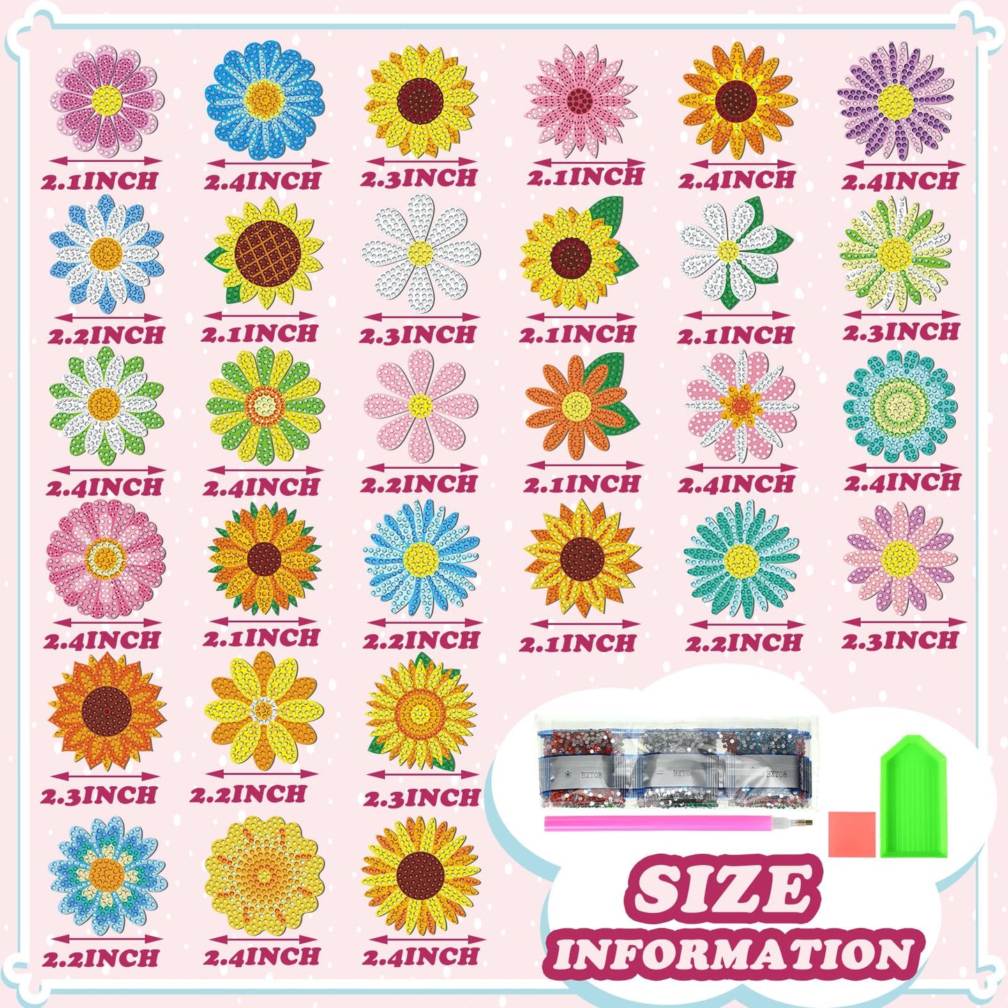 Copkim 30 Pcs Diamond Art Magnets Refrigerator Easy Art Kits Fridge Diamond Painting Magnets Stickers for Adults DIY Home Decors Flower Butterfly(Daisy)