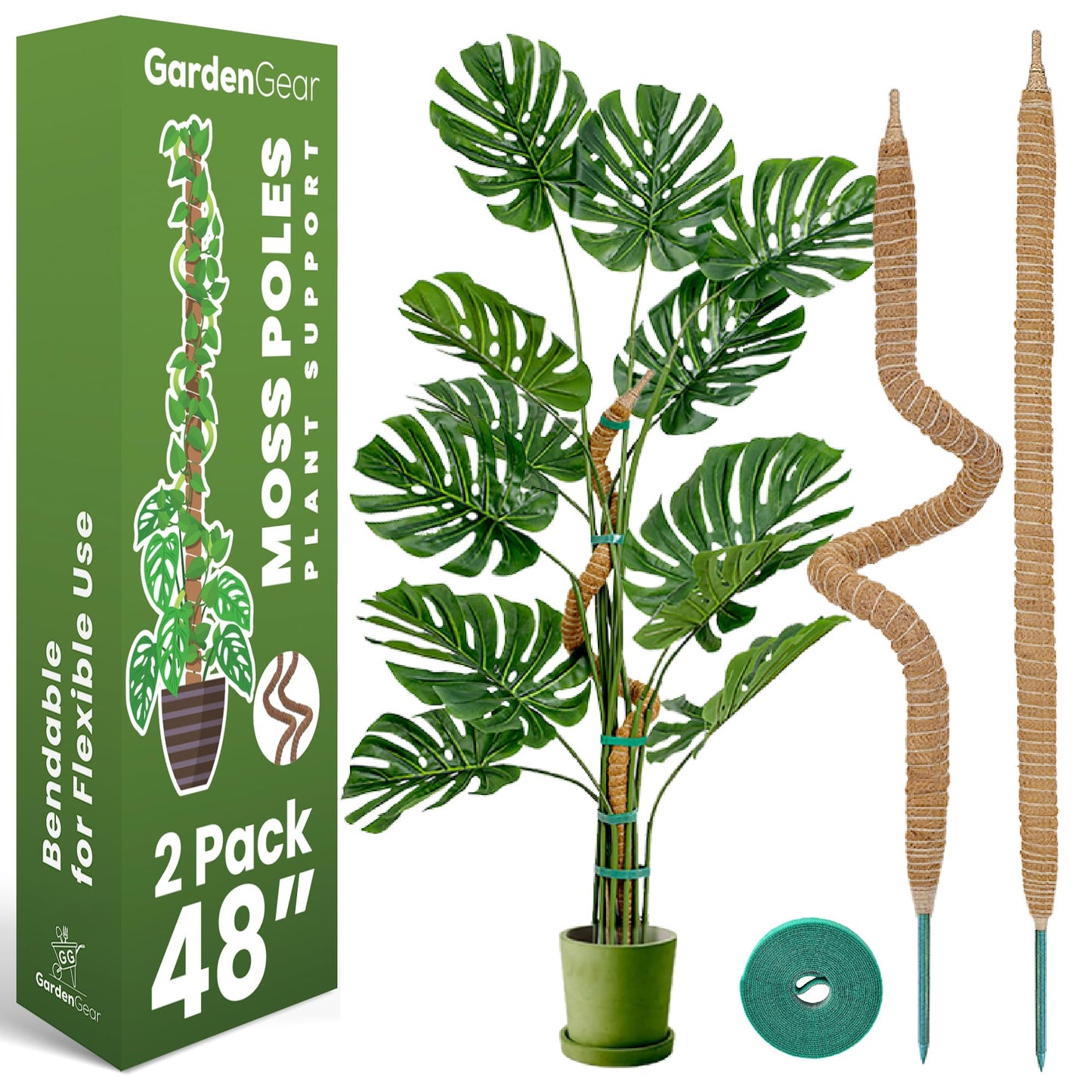 2 Pack 48'' Bendable Moss Pole Monstera Plant Support for Climbing Indoor Plants - Stakes for Potted Climbers - Tall Sticks Indoor Trellis for Houseplants - Accessories for Monstera Pot