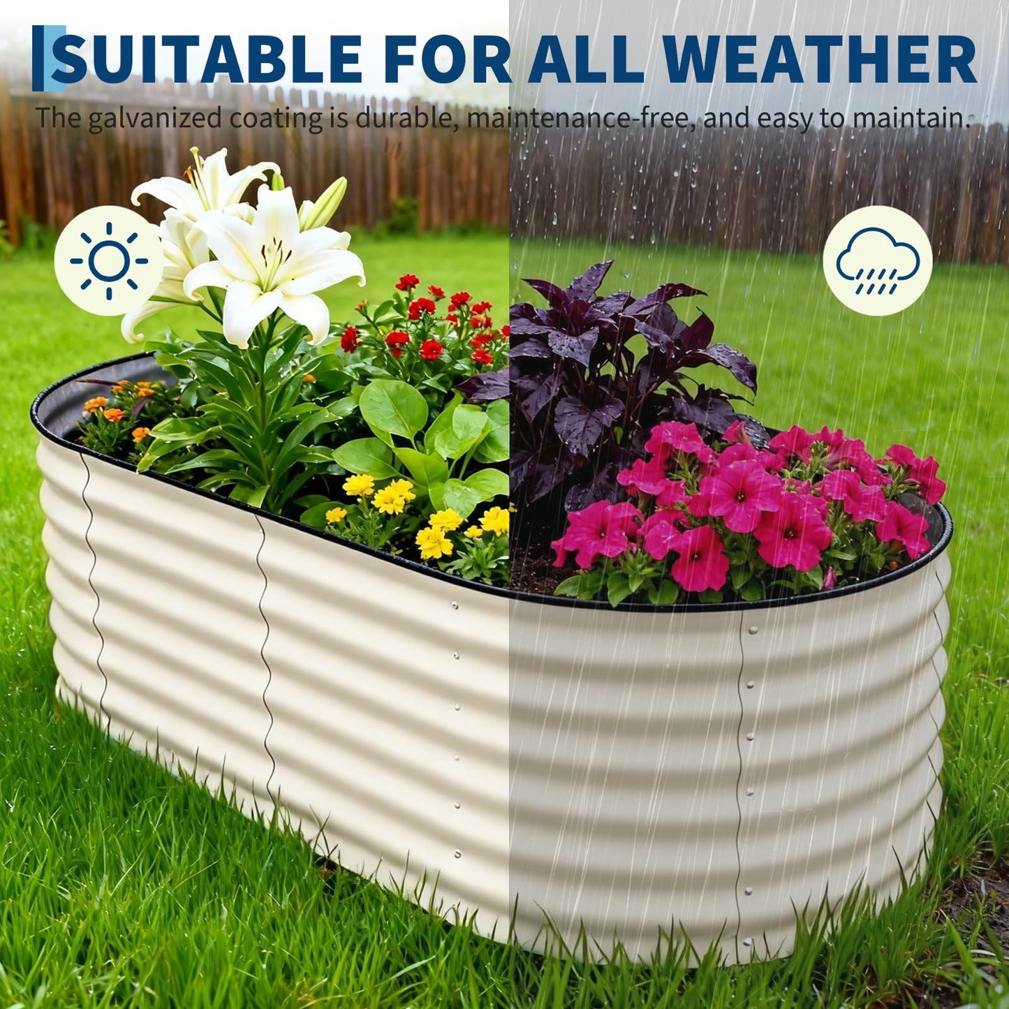 Garvee 2 Pack 6x3x2ft Galvanized Raised Garden Bed Kit, Oval Metal Planter Boxes with Anti-Cut Safety Edges, Rust-Resistant Deep Root Planters for Outdoor Vegetables, Flowers, Herbs, Beige