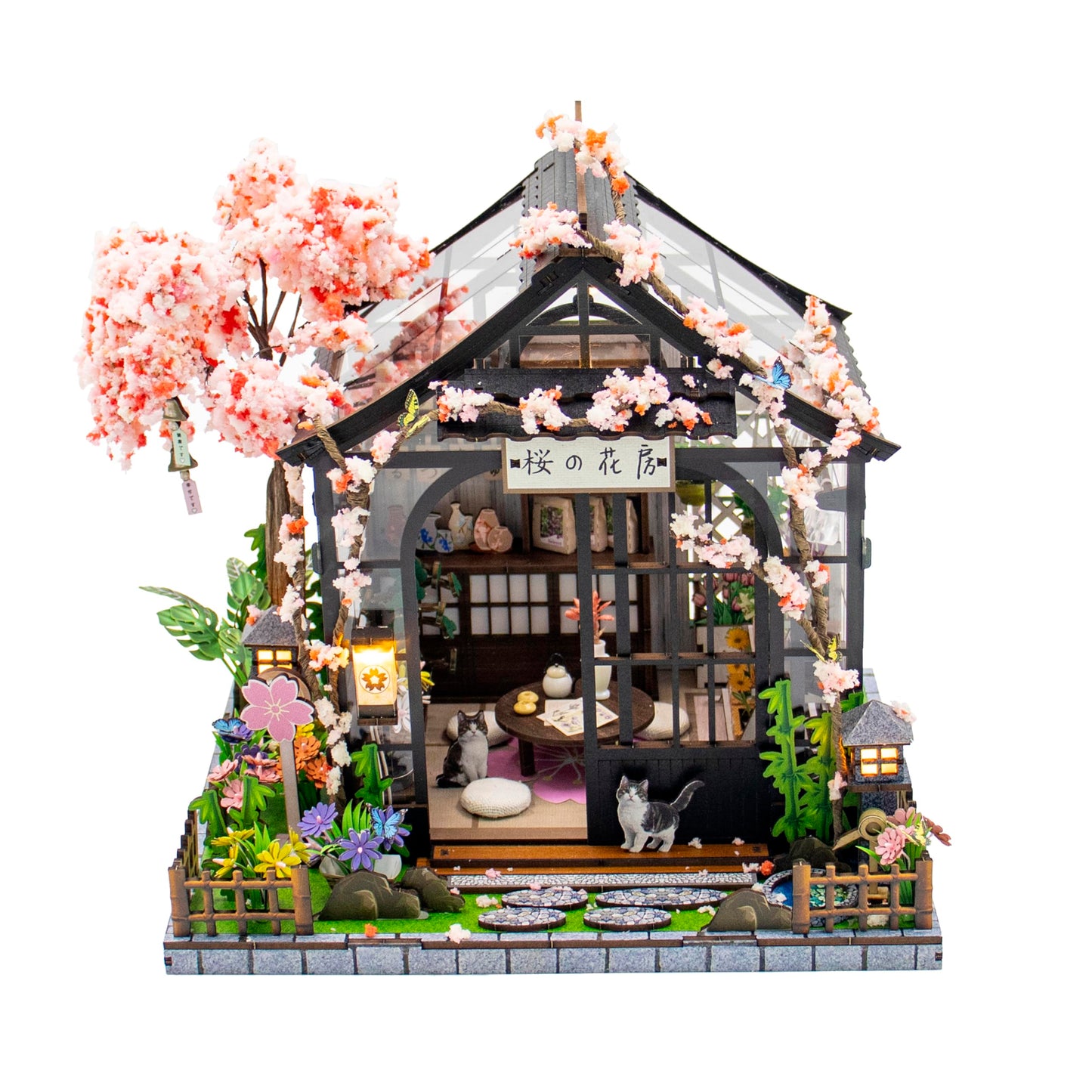 Soothee DIY Miniature House Kit, DIY Book Nook with LED Light | 3D Puzzles for Adults and Teens, Building Kits for Bookshelf Decor, Creative Gift for Craft Lovers | Sakura Greenhouse