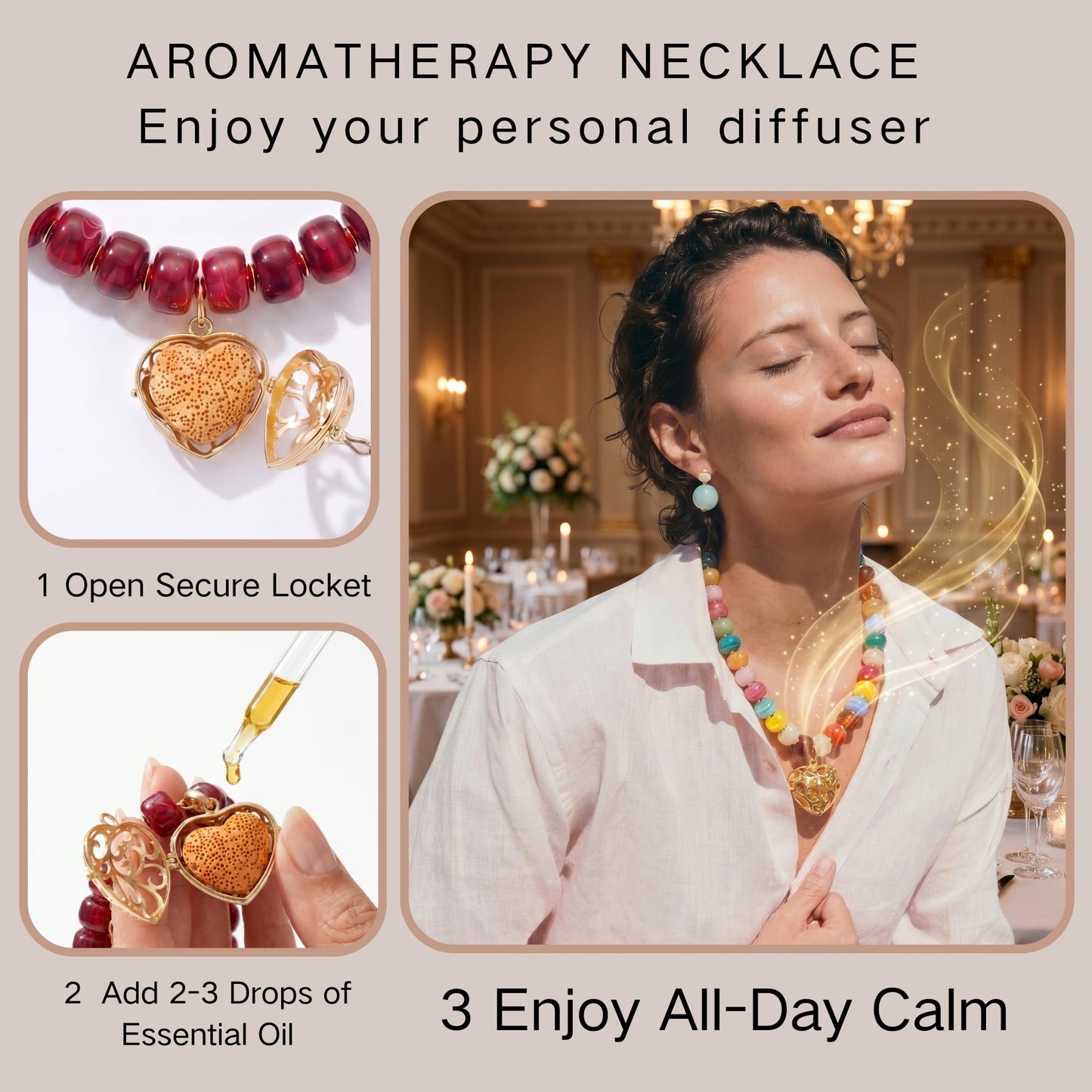MIUSISHIYU Colorful Chunky Essential Oil Diffuser Necklace Boho Heart Locket for Aromatherapy Hypoallergenic Statement Jewelry Gift for Women