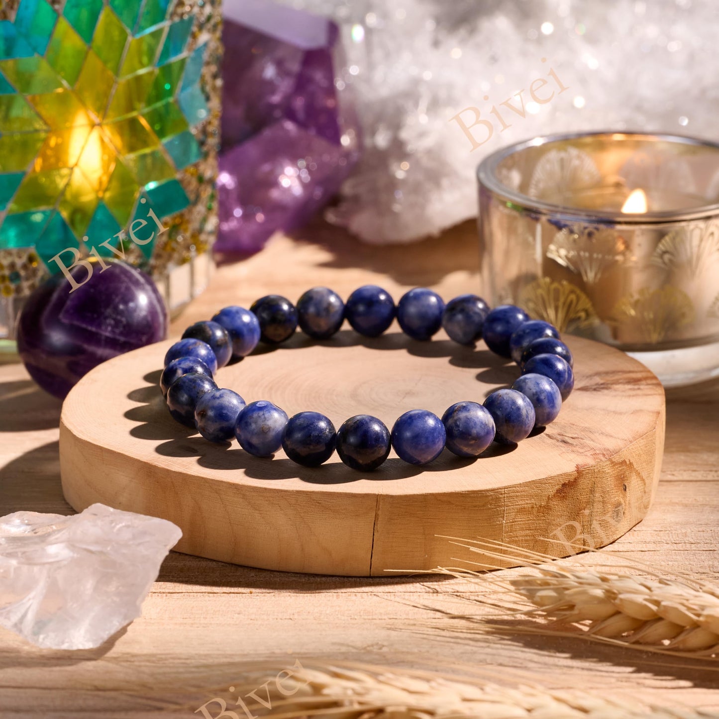 Sodalite-Clear Insight & Authenticity-8mm Beaded Bracelets for Women Handmade Semi Precious Natural Stone Stretch Elastic Jewelry Yoga Protection Gifts