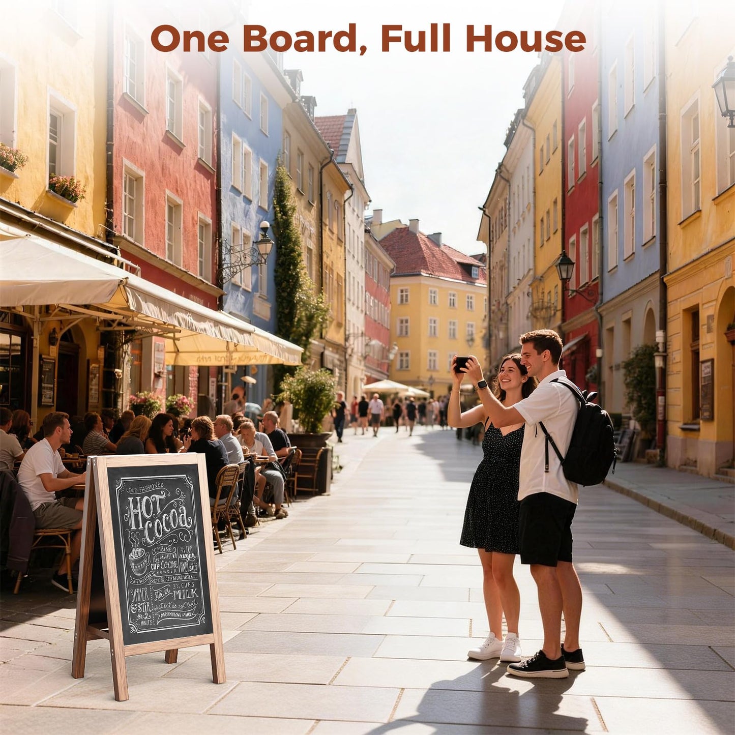 Solid Wood A Frame Chalkboard Sign 40"x20", Magnetic Double Sided Sandwich Board, Upgraded Bottom Brace Stable Sidewalk Sign with 8 Liquid Chalk for Cafe Restaurant Wedding Home Business