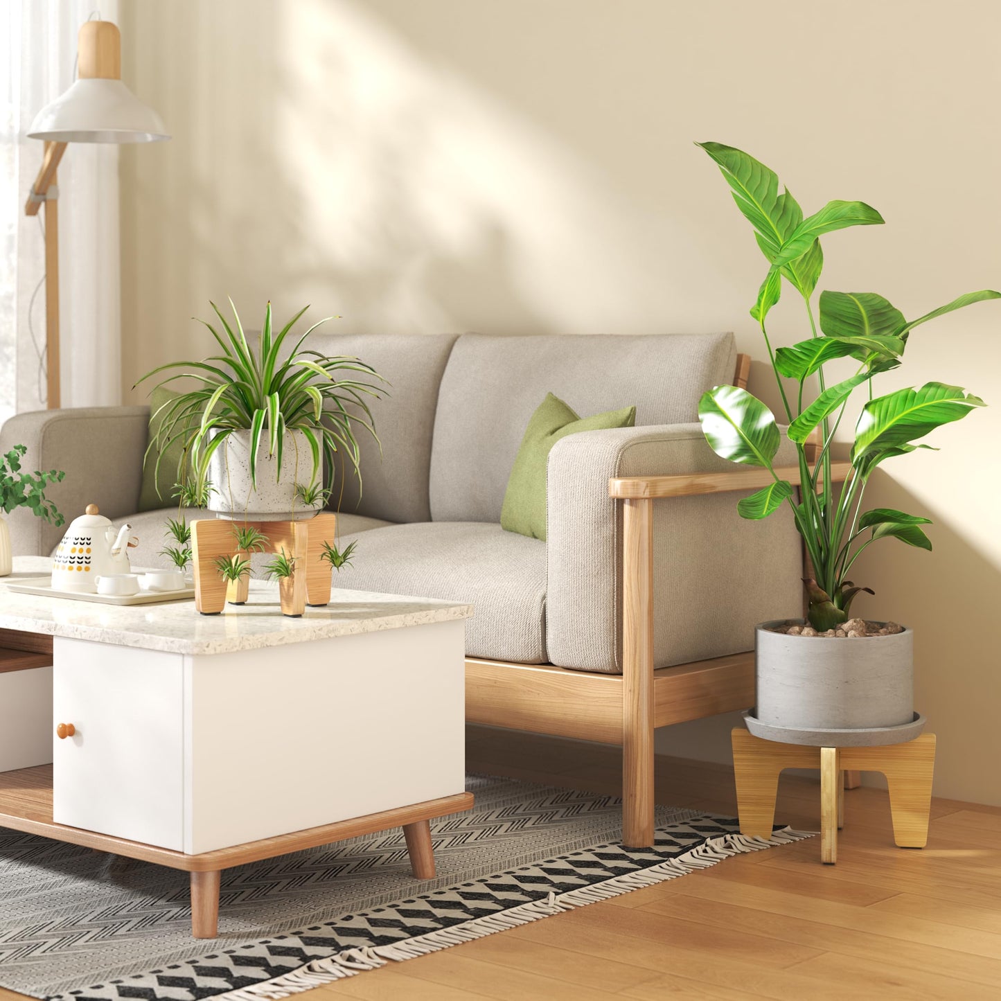 HAWHUV Plant Stand Indoor Outdoor, Plant Holder Sturdy Single Flower Pot Stand Planter Stand Stool Display Decorative for Desktop Counter Room (Natural 2 pack)