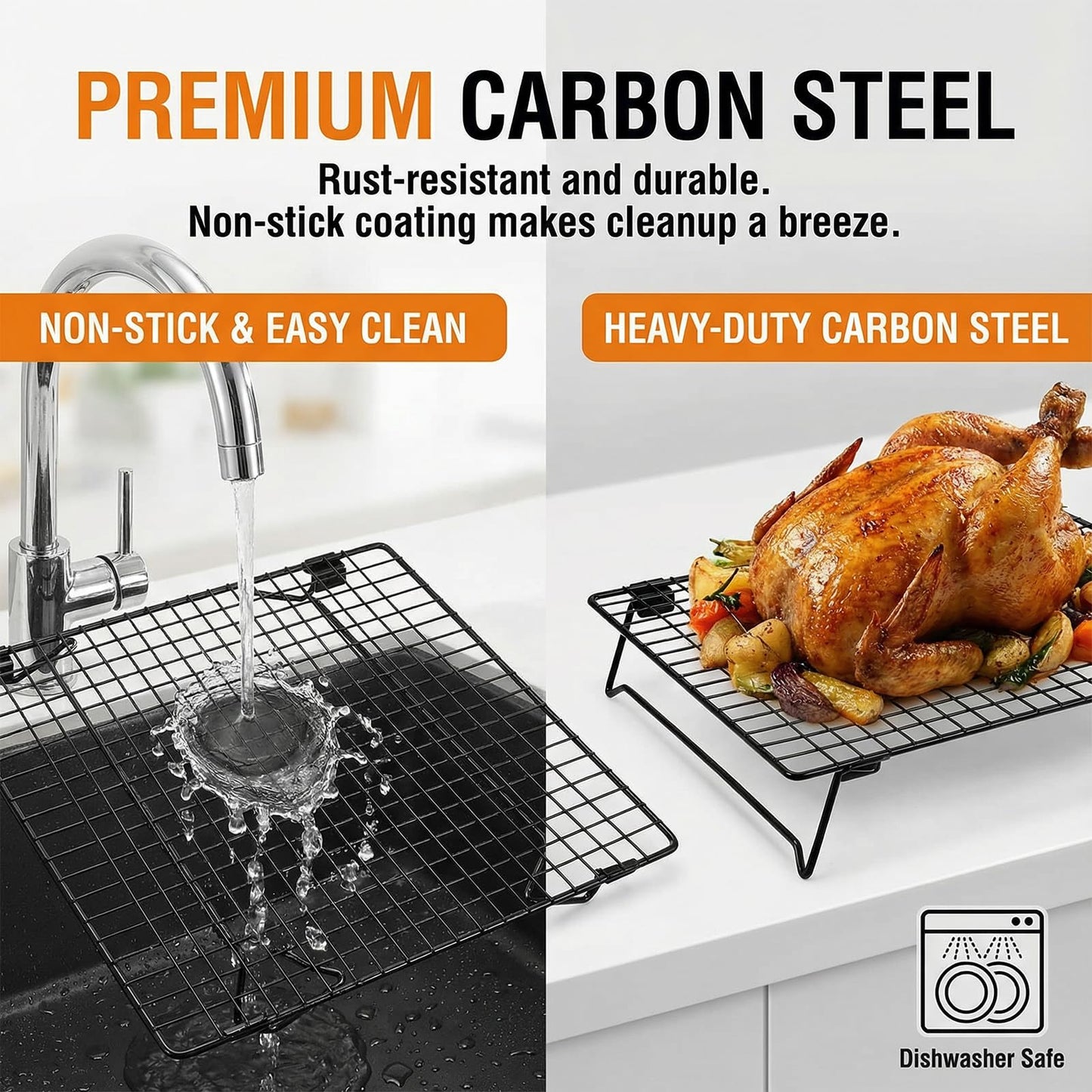 Ckhoid 4 Pcs Cooling Racks for Cooking and Baking, 13.4 x 9.4 Inch Carbon Steel Cookie Cooling Racks, Stackable Baking Rack for Oven Cooking Cooling Roasting Making Jerky (Black)