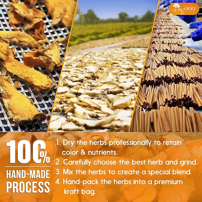TOG999, Premium 15oz Ginger Turmeric Cinnamon Loose Leaf Herbal Tea - Premium Quality Spiced Herbal Blend – Caffeine-Free, Non-GMO, Natural Dried Roots and Bark. Vegan-Friendly.