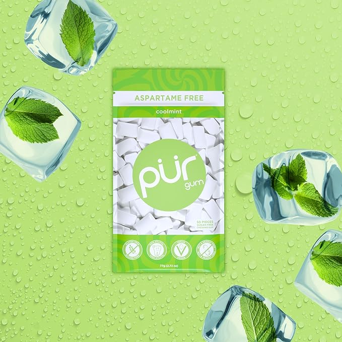 PUR Gum | Aspartame Free Chewing Gum | 100% Xylitol | Natural Coolmint Flavored Gum, 55 Pieces (Pack of 6)