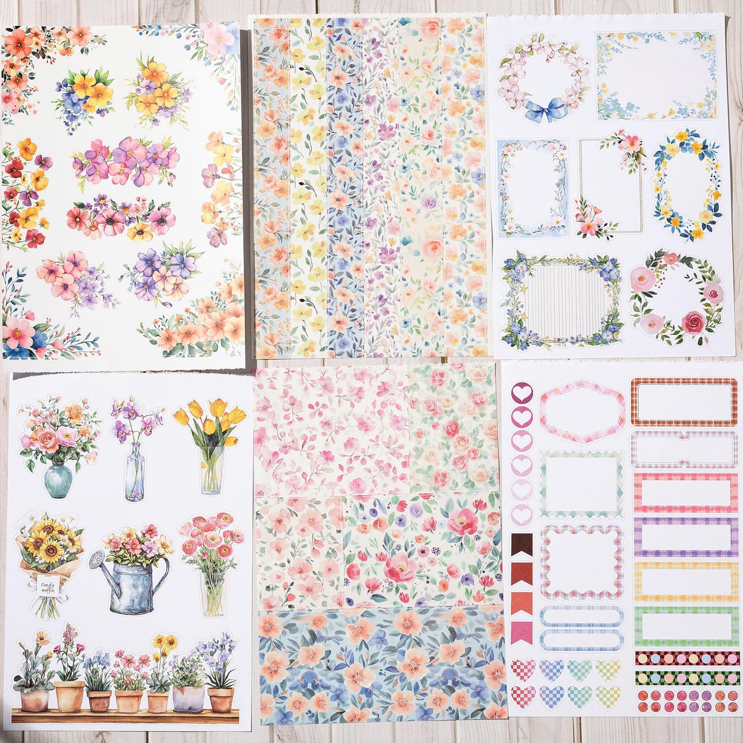 YagCu Flower Journaling Stickers, Floral Scrapbook Sticker, Florist Junk Journal Supplies, Pre-Cut Aesthetic Scrapbooking for Women, Spring Green Decorative Bullet Planner Arts