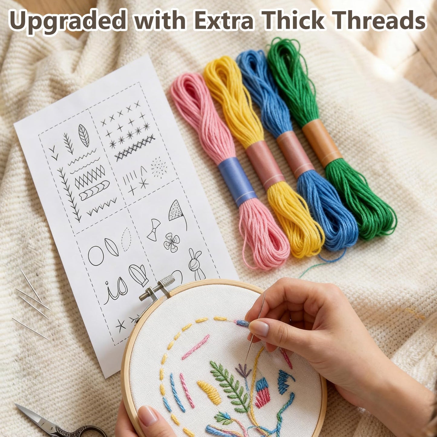 pzvdsog 2026 Upgraded Removable Stitch Book Kit with Extra Thick Threads, Needles Threader Thimble Sewing Tool, DIY Embroidery Stitch Bo-ok kit, 108 Pattern for DIY and Sew Enthusiast