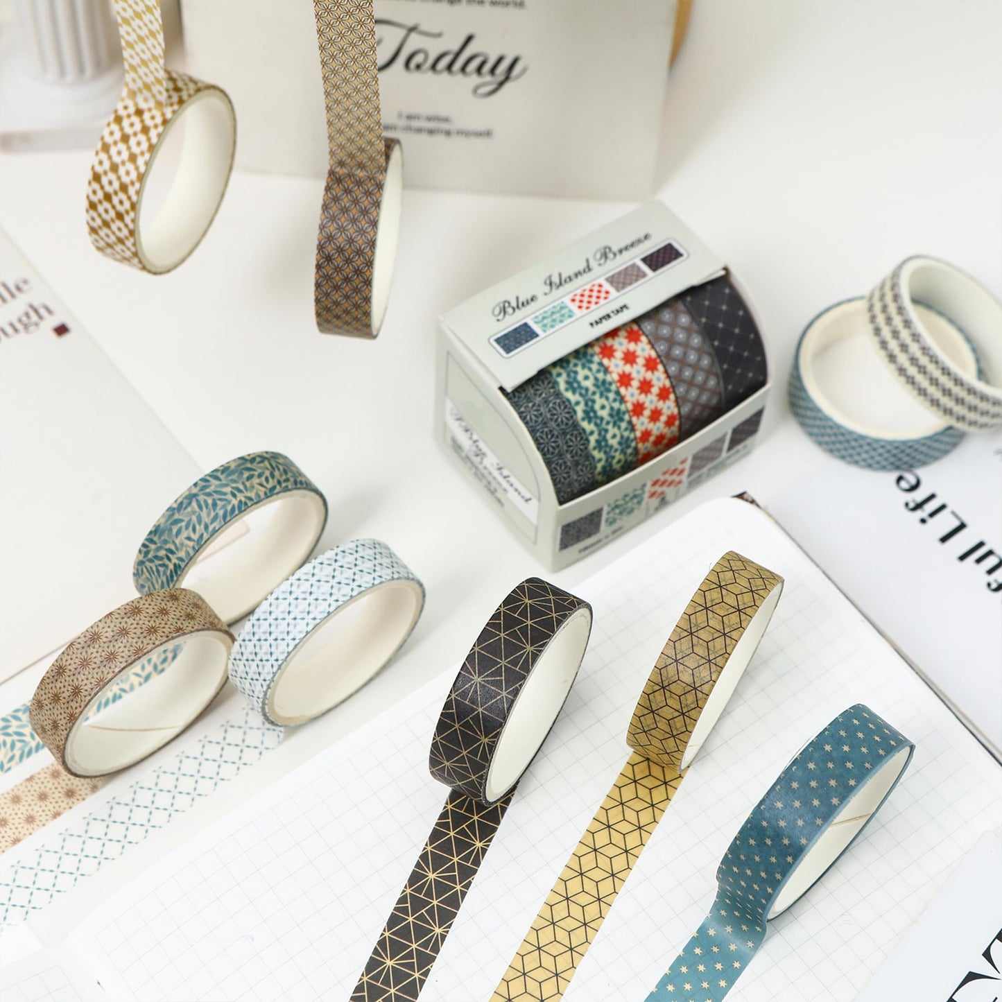 YUBX Basic Patterns Washi Tape Set 60 Rolls Geometric Elegance Decorative Skinny Masking Tapes for Arts, DIY Crafts, Journals, Planners, Scrapbook, Wrapping