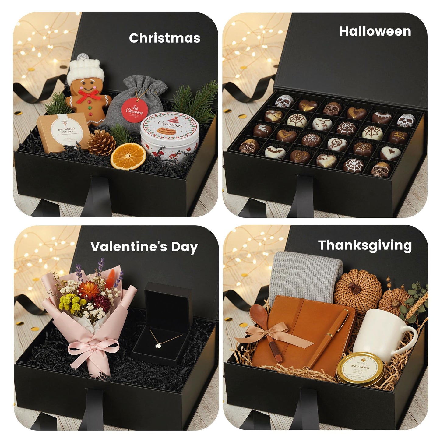 VGOODALL Black Gift Box,10.5 x 7.5 x 3.1 inches Gift boxes for Presents with Lids, Magnetic Closure Collapsible Groomsman Proposal Box with Ribbon Used for Birthday, Anniversary