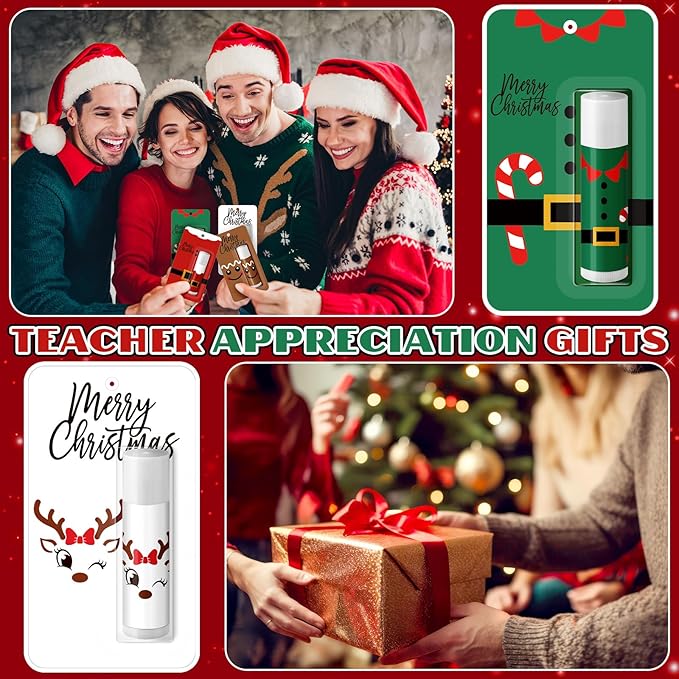 30 Pack Christmas Lip Balms Bulk Merry Christmas Party Gifts Favors Stocking Stuffers Holiday Lip Balms Employee Staff Team Appreciation Gifts Thank You for Teacher Coworkers
