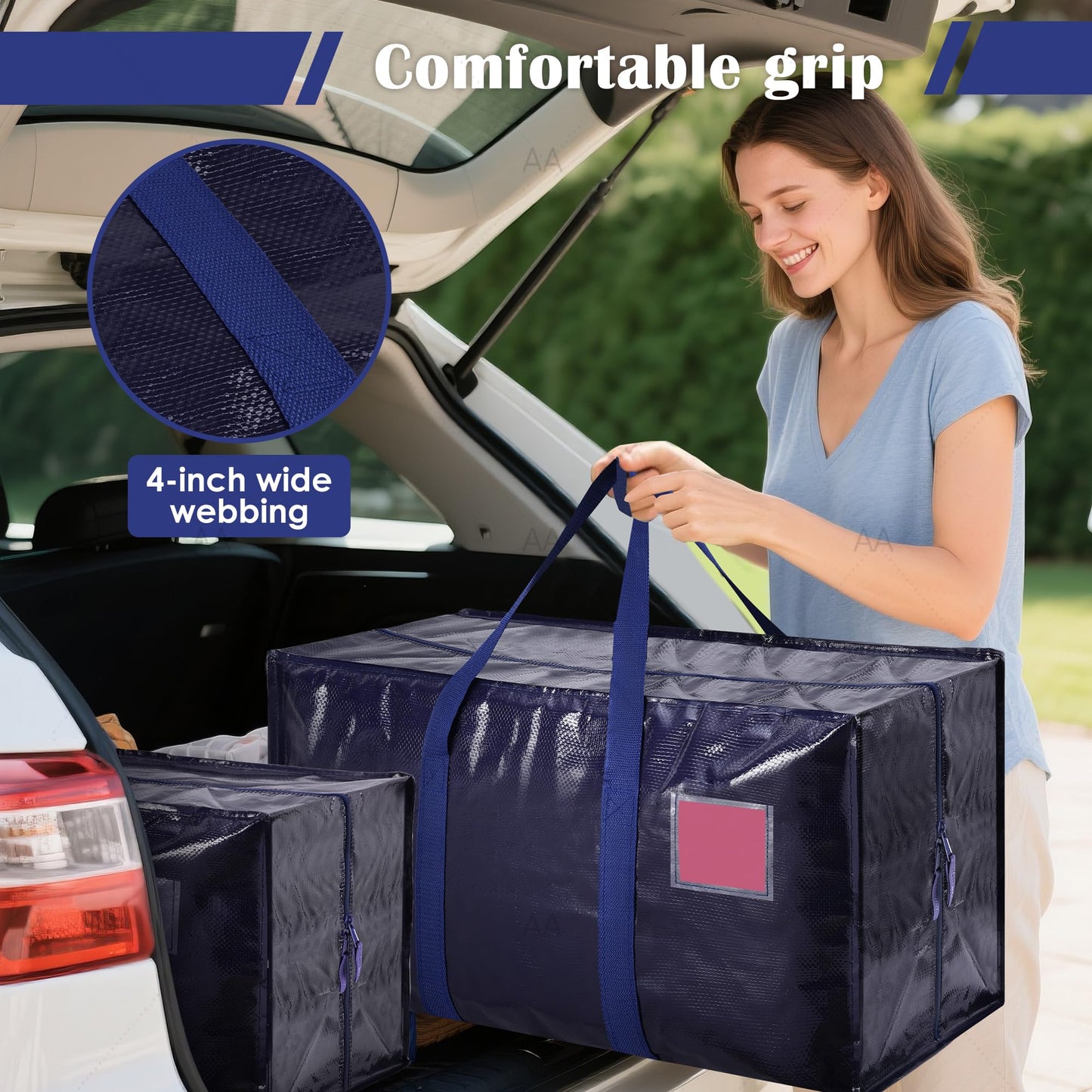 RMOHRO 6 Pack Moving Bags Heavy Duty 210GSM with Full-Open Side Zipper, 93L 65lbs Waterproof Foldable Storage Totes for College Dorm Move-In, Moving Boxes Alternative & Home Organization, Blue