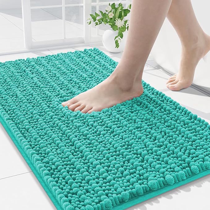 Arotive Luxury Chenille Bathroom Rug Mat, Extra Soft Thick Absorbent Shaggy Bath Rugs, Non-Slip Machine Wash Dry, Plush Bath Mats for Bathroom, Shower and Tub, 36x24, Teal