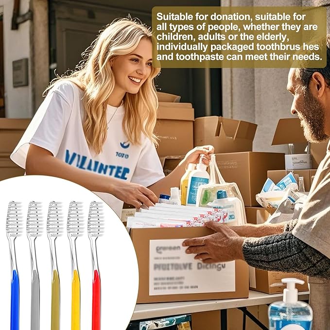 Disposable Toothbrushes with Toothpaste Individually Wrapped 5 Colors Bulk Toothbrush and Toothpaste 10g for Homeless,Shelter,Air Bnb/Hotel/Guest Apartment (200)