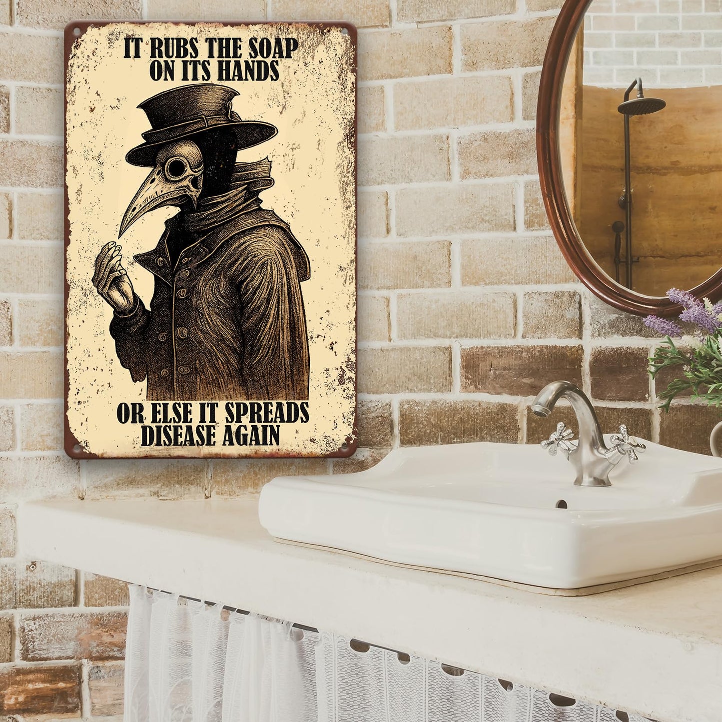 Gothic Bathroom Decor Retro Wall Art Signs, Funny Wash Your Hands Plague Bathroom Décor, Metal Tin Signs 8x12 Inch.