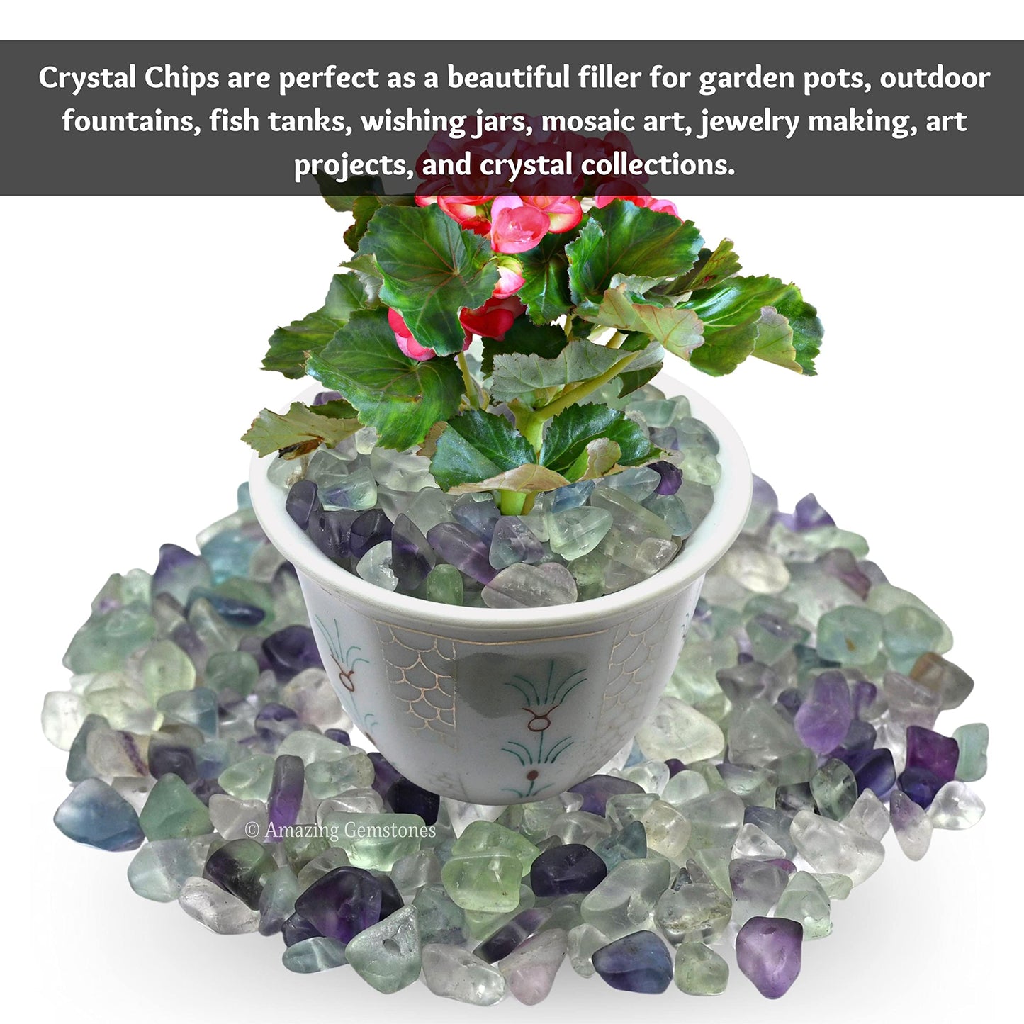 Multi Fluorite Pre Drilled Natural Crystals Crushed Chips Beads for Jewelry Making, DIY Handmade Healing Crystals (25 Inch Strand)