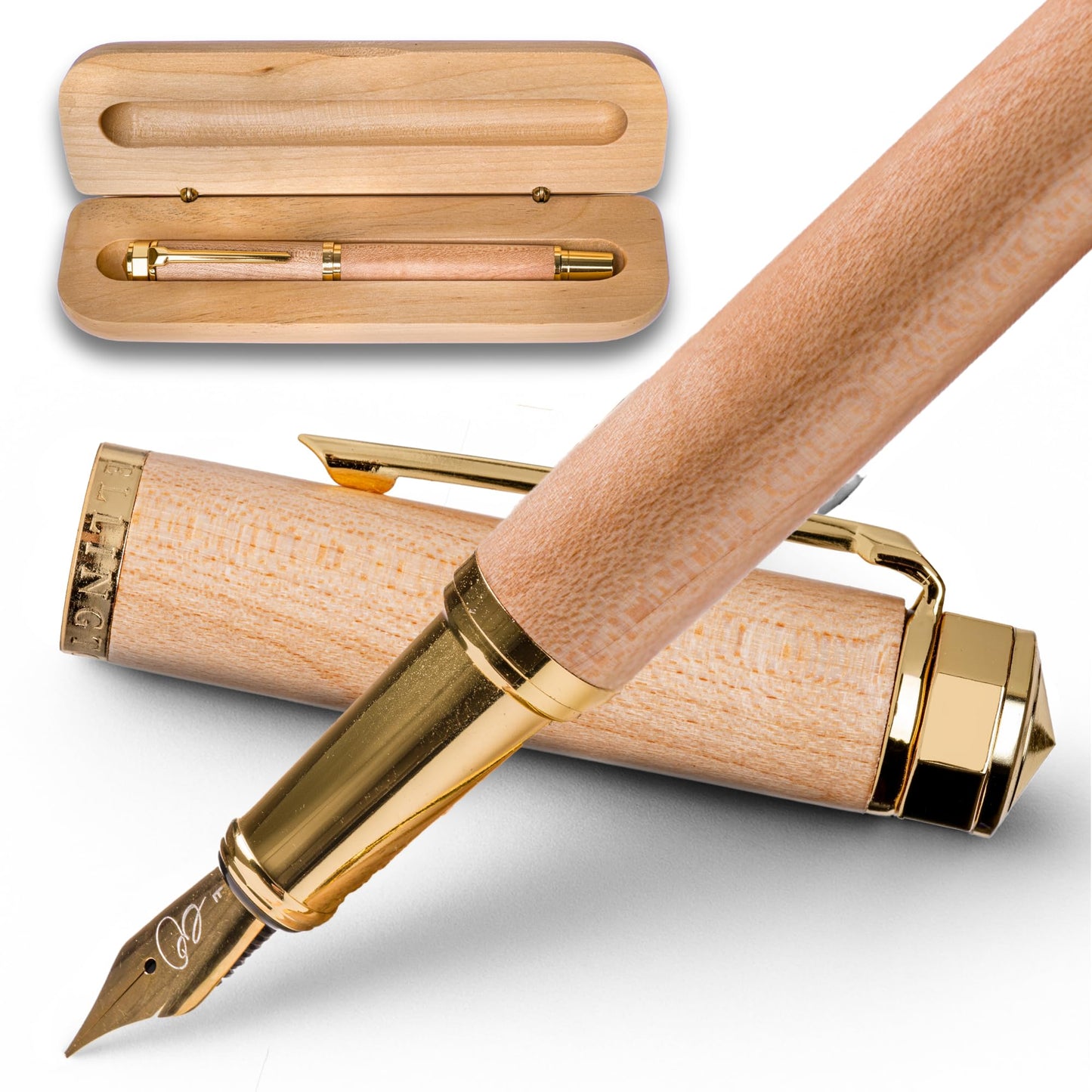 Ellington Pens Luxury Wood Fountain Pen Set – Fine Nib - Includes Wooden Pen Gift Box, Ink Converter, 6 Ink Cartridges – Wood Pen For Writing, Calligraphy, Journaling, Drawing (Maple Harmony)