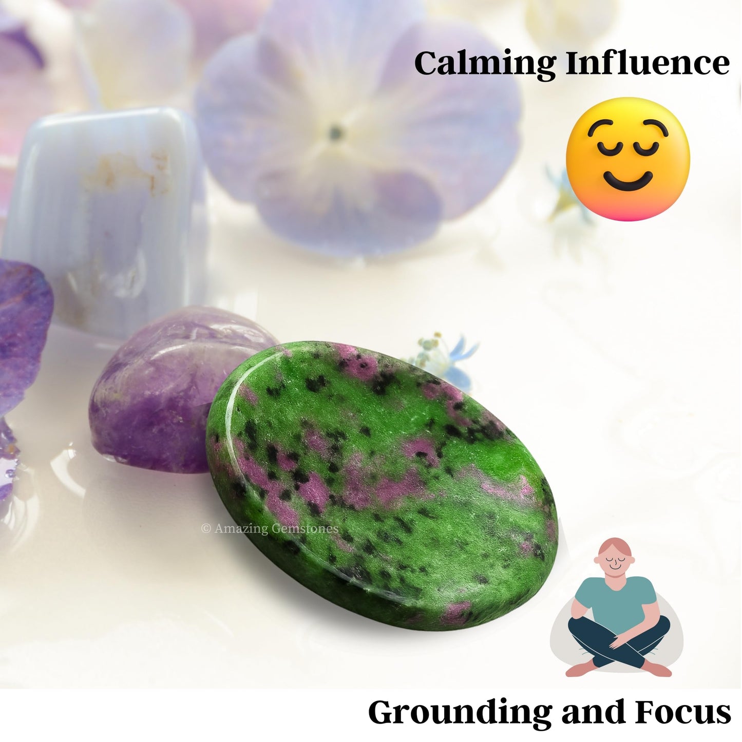 Amazing Gemstone Ruby Zoisite Worry Stone Crystals and Healing Stones - Worry Stones for Stress Relief Gifts - Piedra Crystal Fidget for Meditation, Relaxation - Unique Stocking Stuffers
