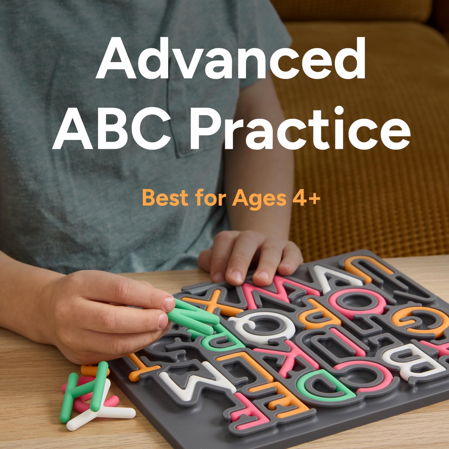 Pushpeel Advanced ABC Tracing Puzzle Board (Best for Ages 4+) – Silicone Learning Toy for Pre-Writing & Fine Motor Skills – Quiet Sensory Travel Activity Toy for Kids – Uppercase Alphabet, Spruce