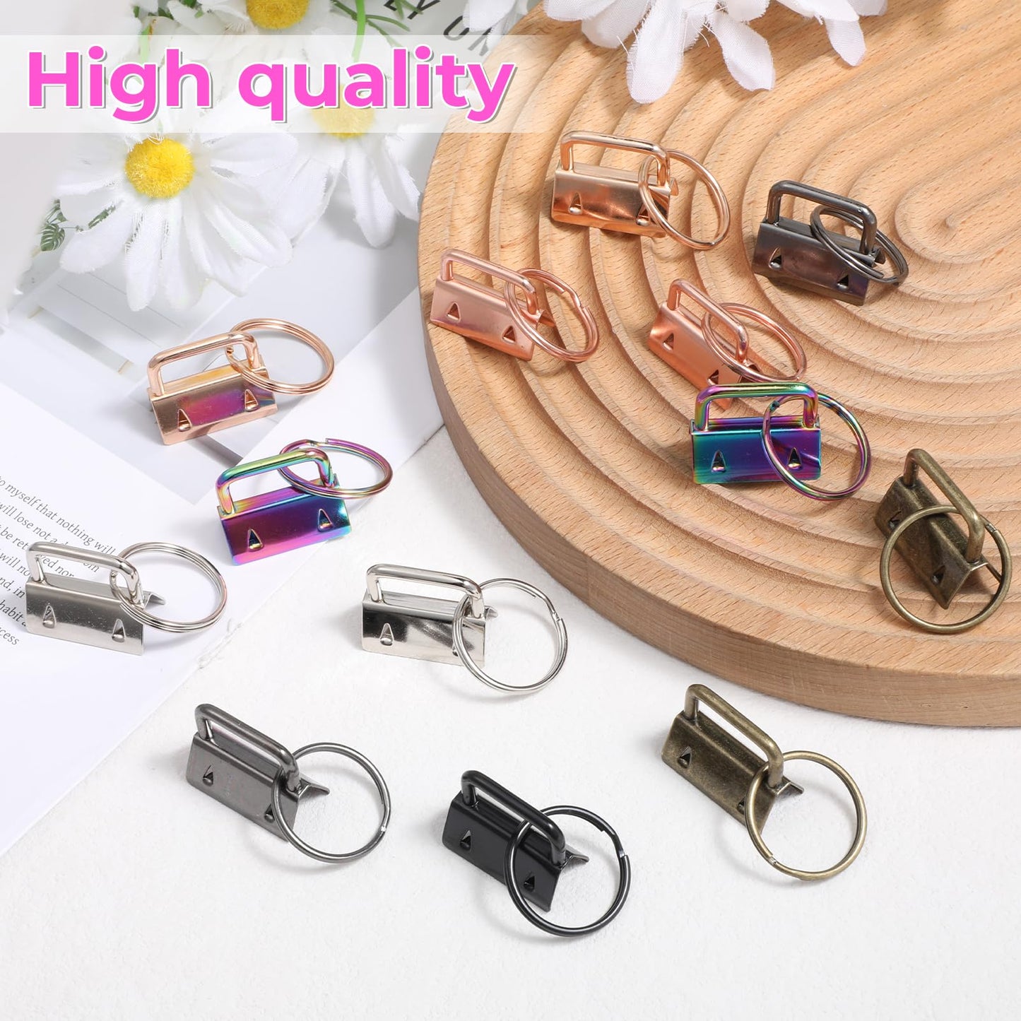 35Pcs Keychain Clamps with Split Rings, 1 Inch Key Fob Hardware Keychain with Rings, 7 Colors Wrist Key Chain Wristlet Sets, Wristlet Keychains Hardware for Lanyard, Crafts DIY Supplies for Gift