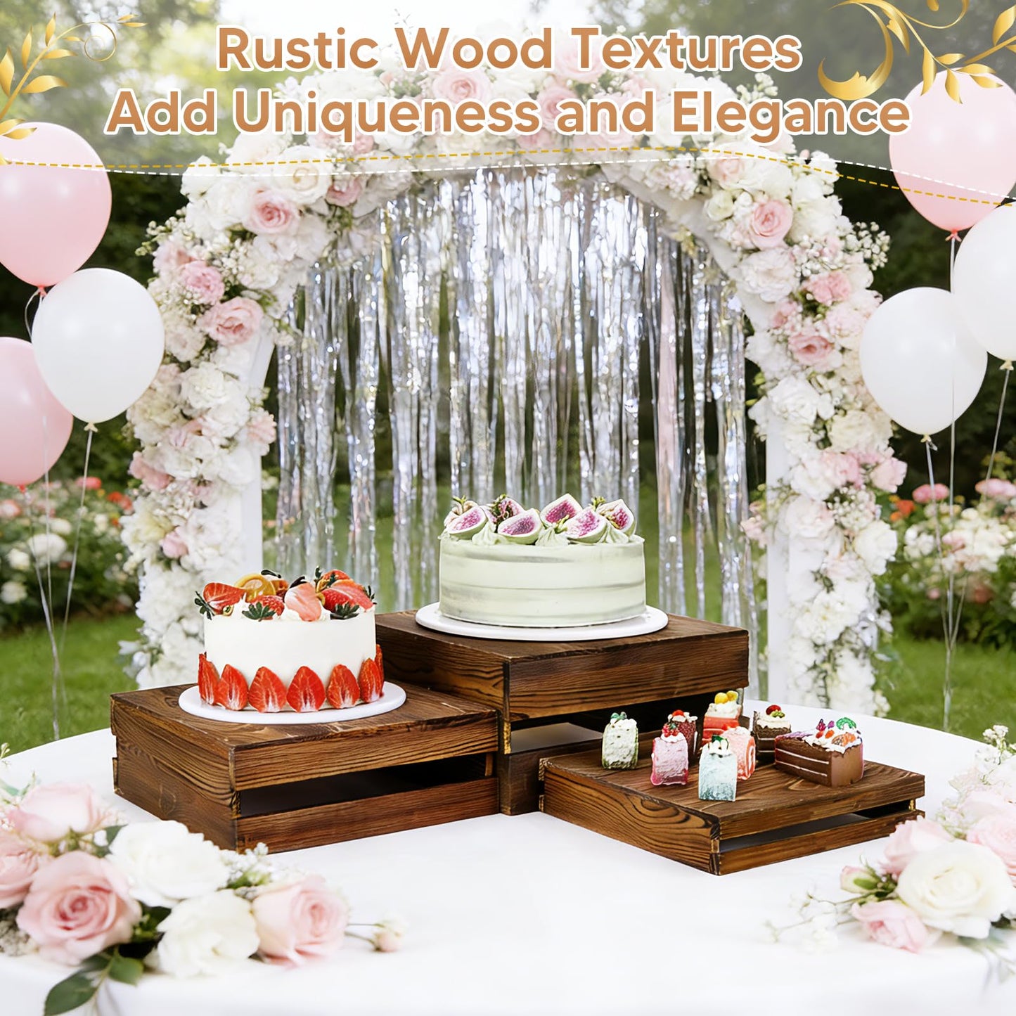 LEIFEOSH 6 Pack Wooden Crates for Display Wooden Risers Square Food Risers for Buffet Party Rustic Wood Cake & Cupcake Stands