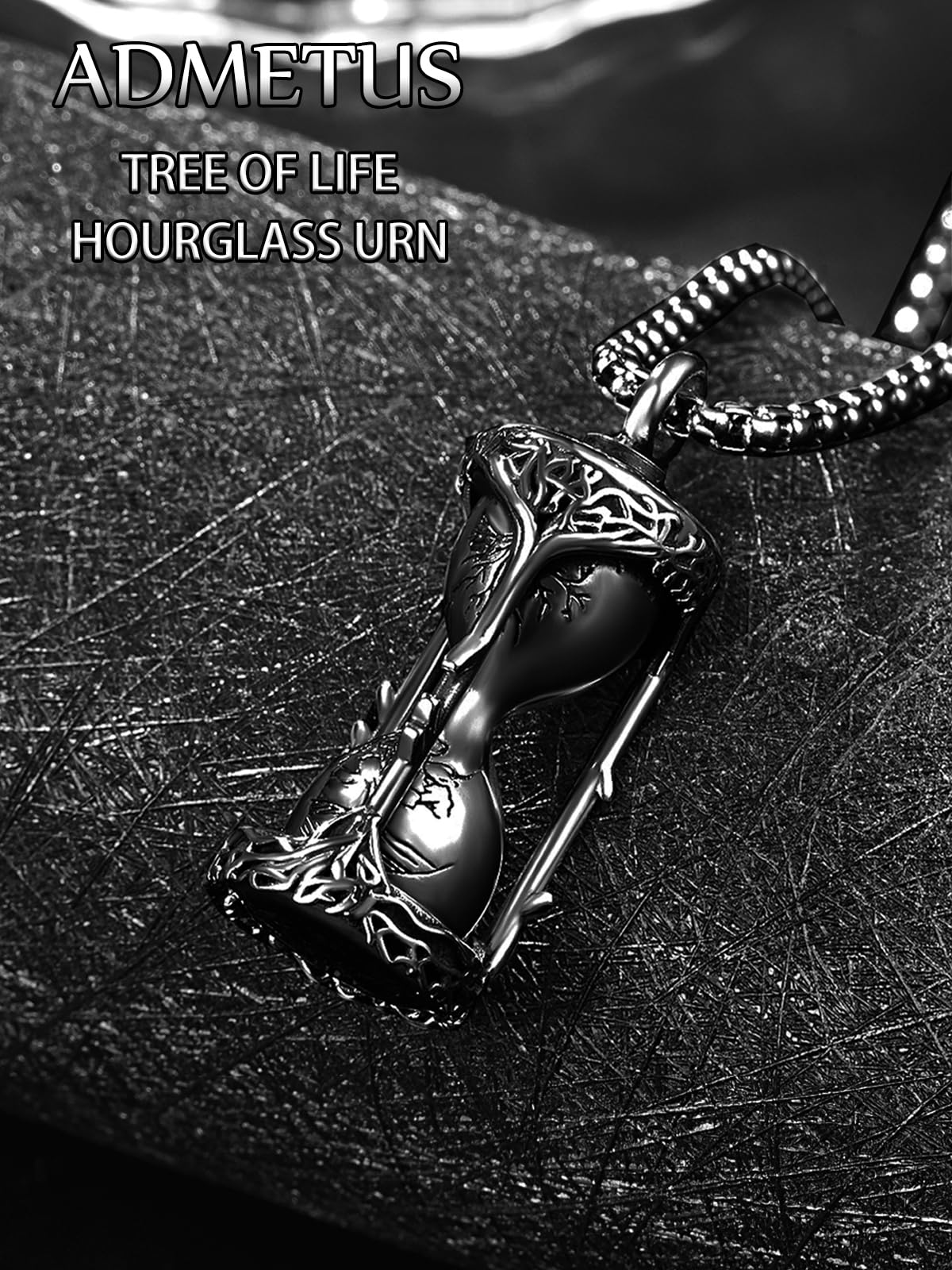 ADMETUS Tree of Life Hourglass Urn Necklaces for Ashes Black Cremation Jewelry for Ashes for Men Ash Keepsake Pendant Memorial Gifts