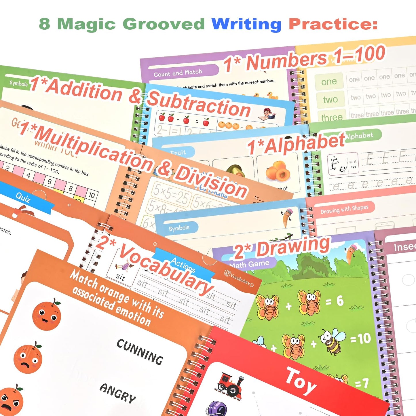 Grooved Handwriting Practice Books for Kids Ages 3–8, Reusable Tracing Workbooks with Deep Grooves – Letters, Numbers, Math, Drawing & Words – Disappearing Ink Pens, Pencil Grips & Storage Bag