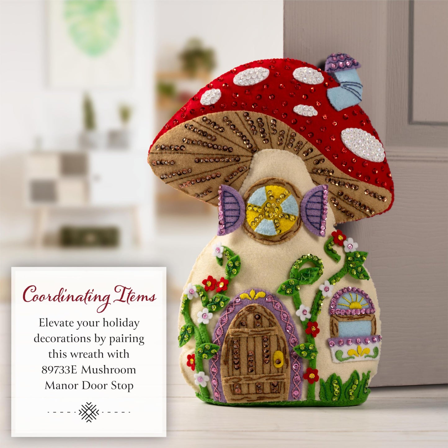 Bucilla Felt Applique Wreath Making Kit, Mushroom Magic, Perfect for DIY Arts and Crafts